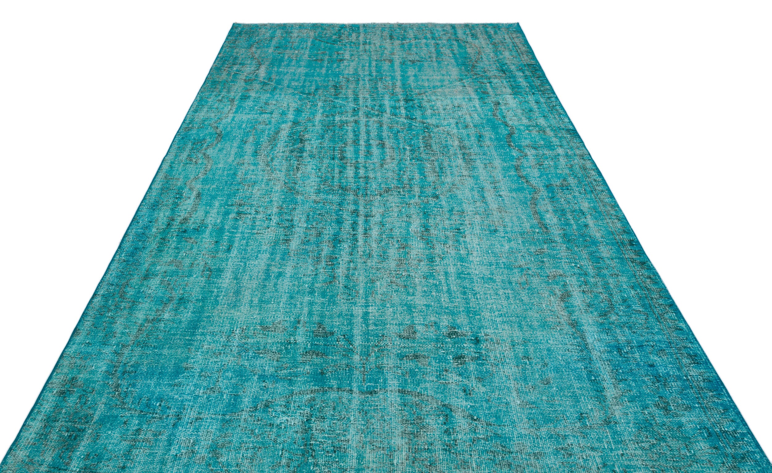 Turquoise  Over Dyed Vintage Rug 5'10'' x 9'8'' ft 179 x 295 cm