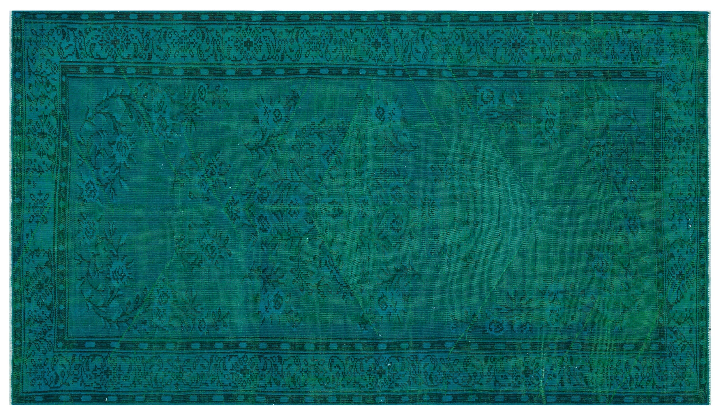 Retro Design Turquoise Over Dyed Vintage Rug 4'11'' x 8'10'' ft 150 x 268 cm