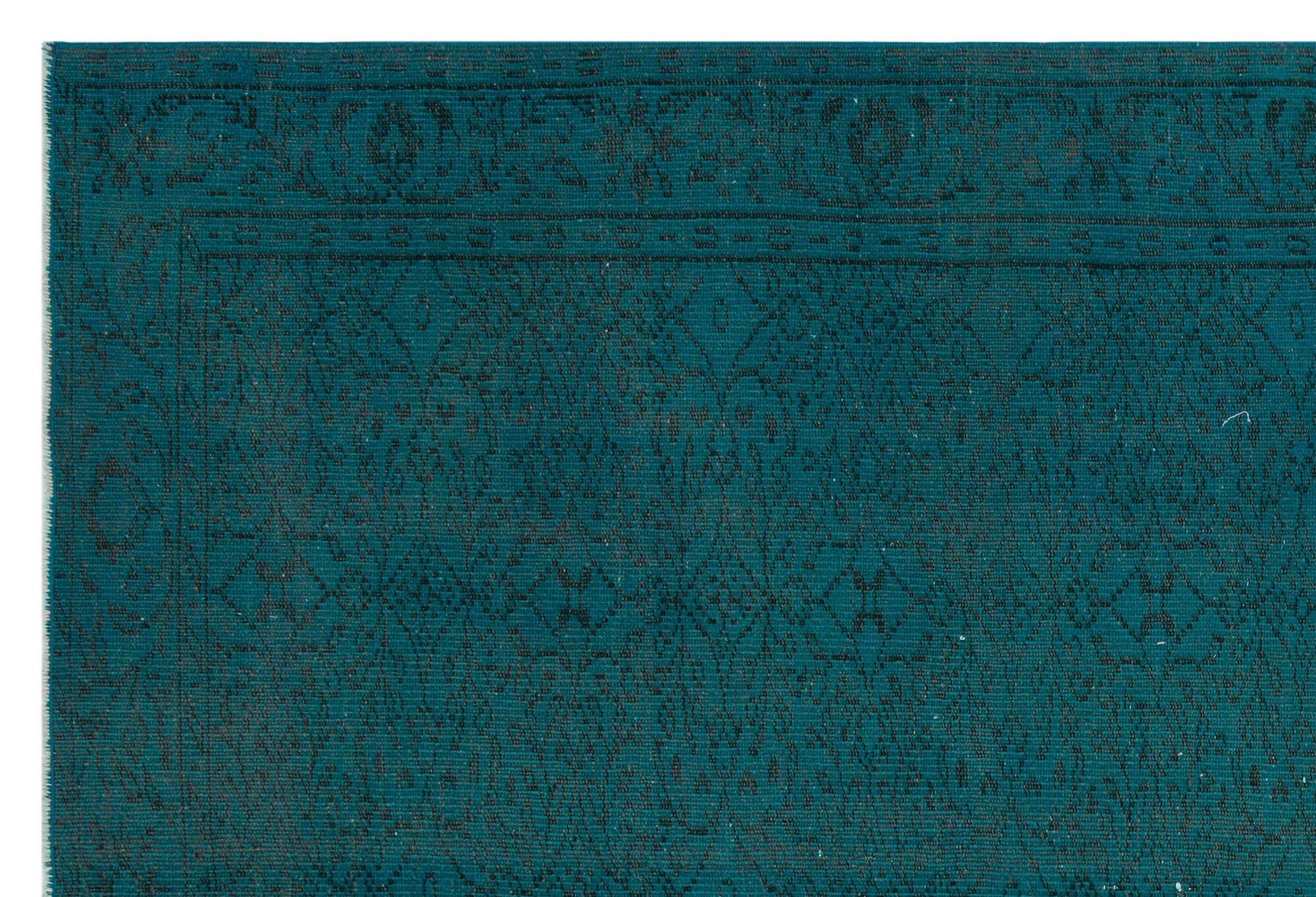 Retro Design Turquoise Over Dyed Vintage Rug 6'3'' x 9'2'' ft 190 x 280 cm