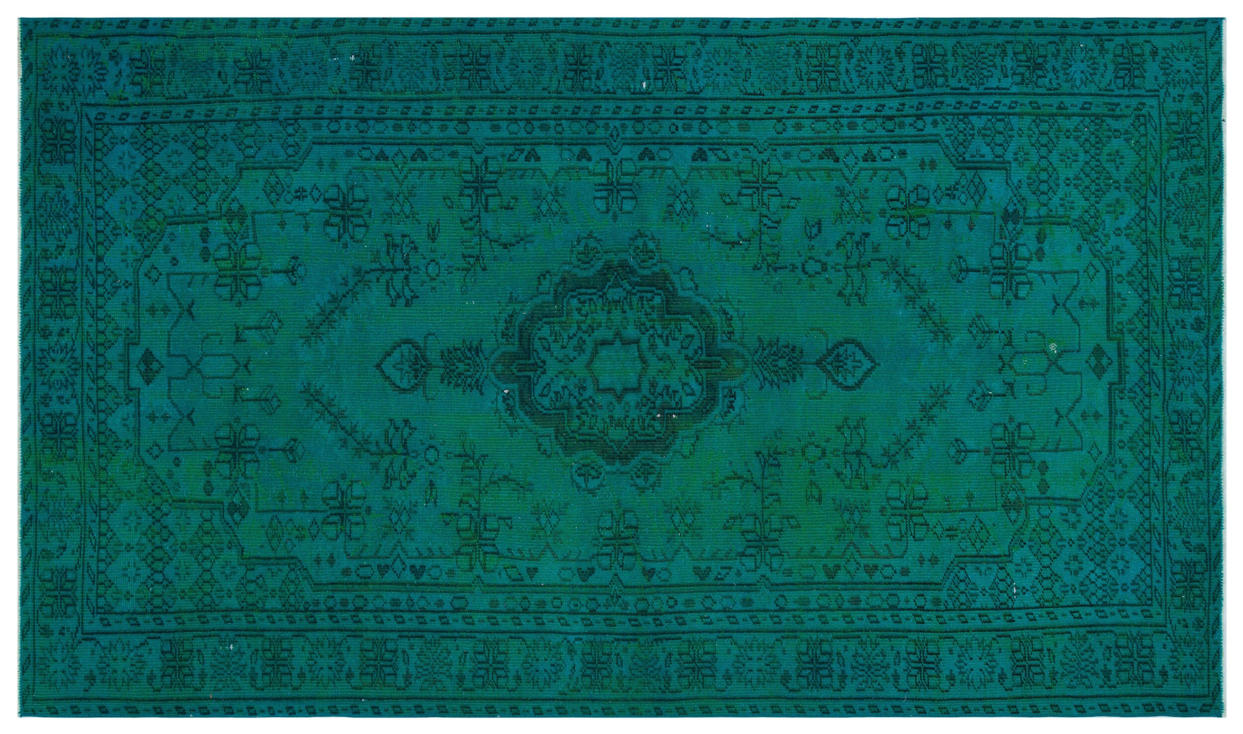 Traditional Design Turquoise Over Dyed Vintage Rug 5'9'' x 9'7'' ft 176 x 291 cm