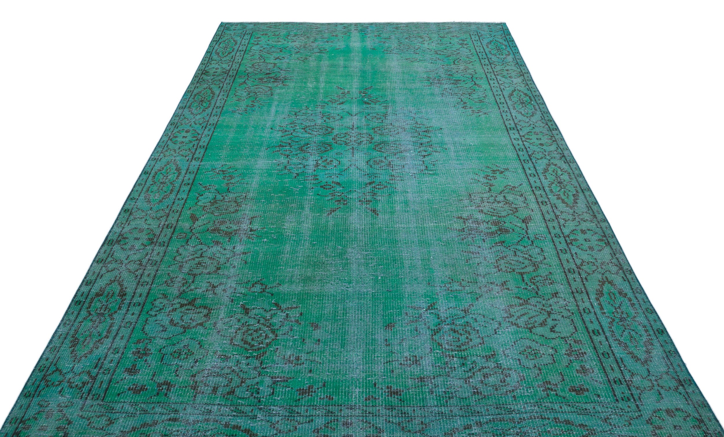 Turquoise  Over Dyed Vintage Rug 5'10'' x 9'5'' ft 179 x 288 cm