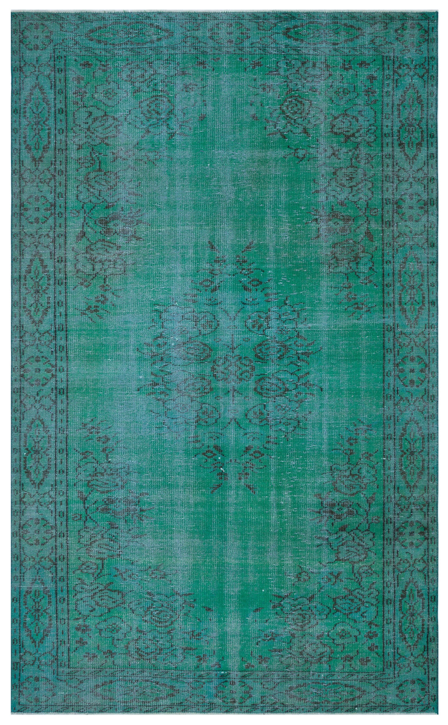 Turquoise  Over Dyed Vintage Rug 5'10'' x 9'5'' ft 179 x 288 cm