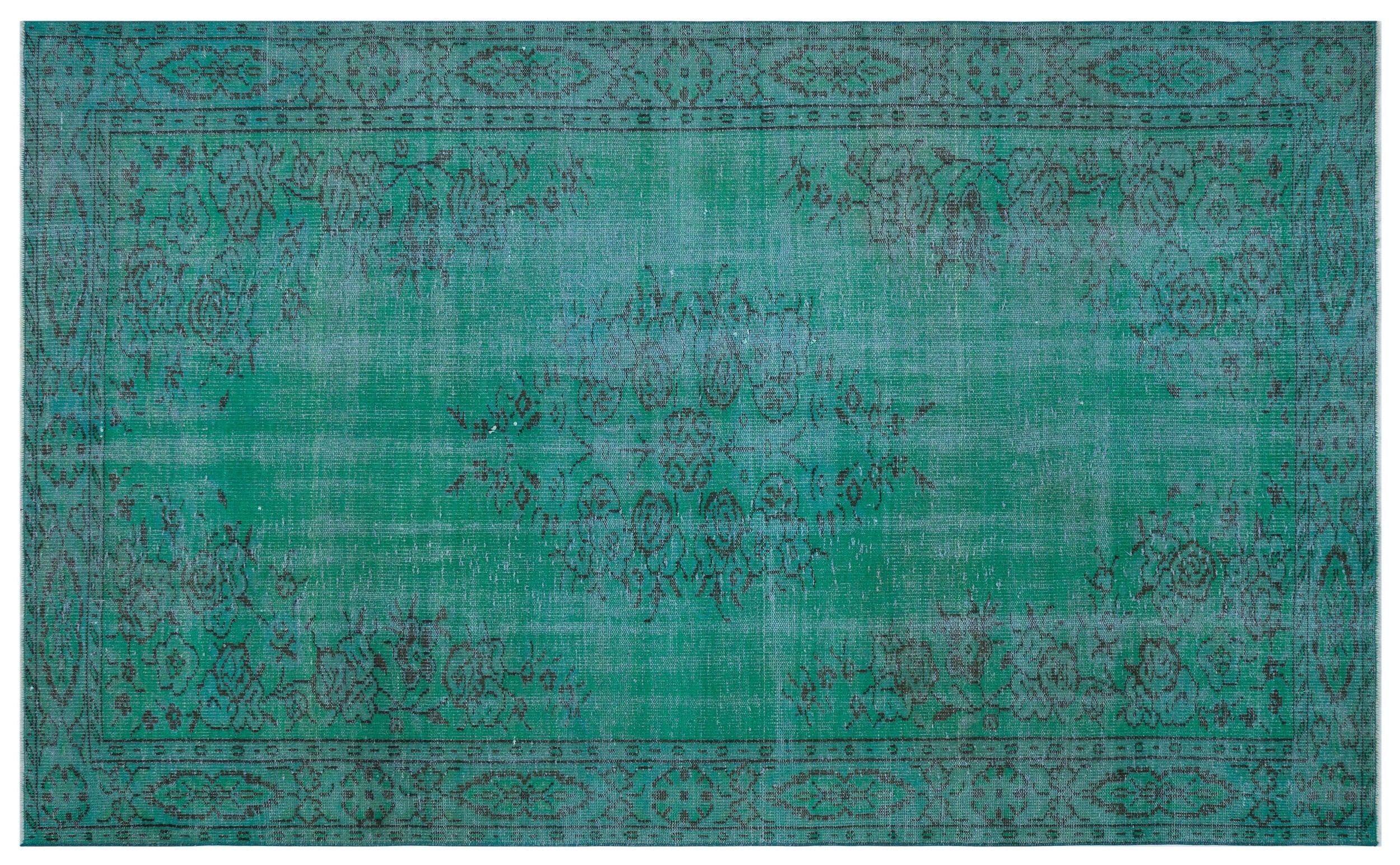 Turquoise  Over Dyed Vintage Rug 5'10'' x 9'5'' ft 179 x 288 cm