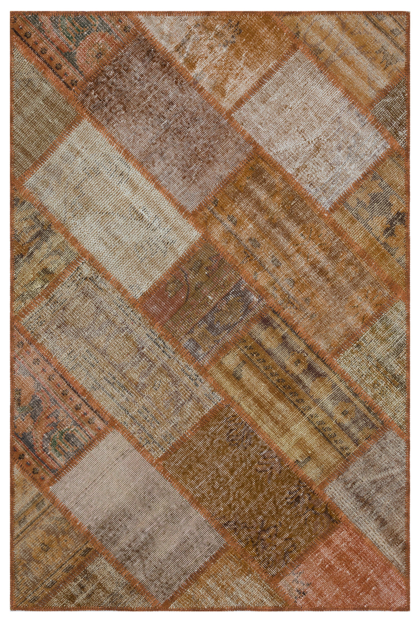 Brown Over Dyed Patchwork Unique Rug 3'11'' x 5'11'' ft 120 x 180 cm