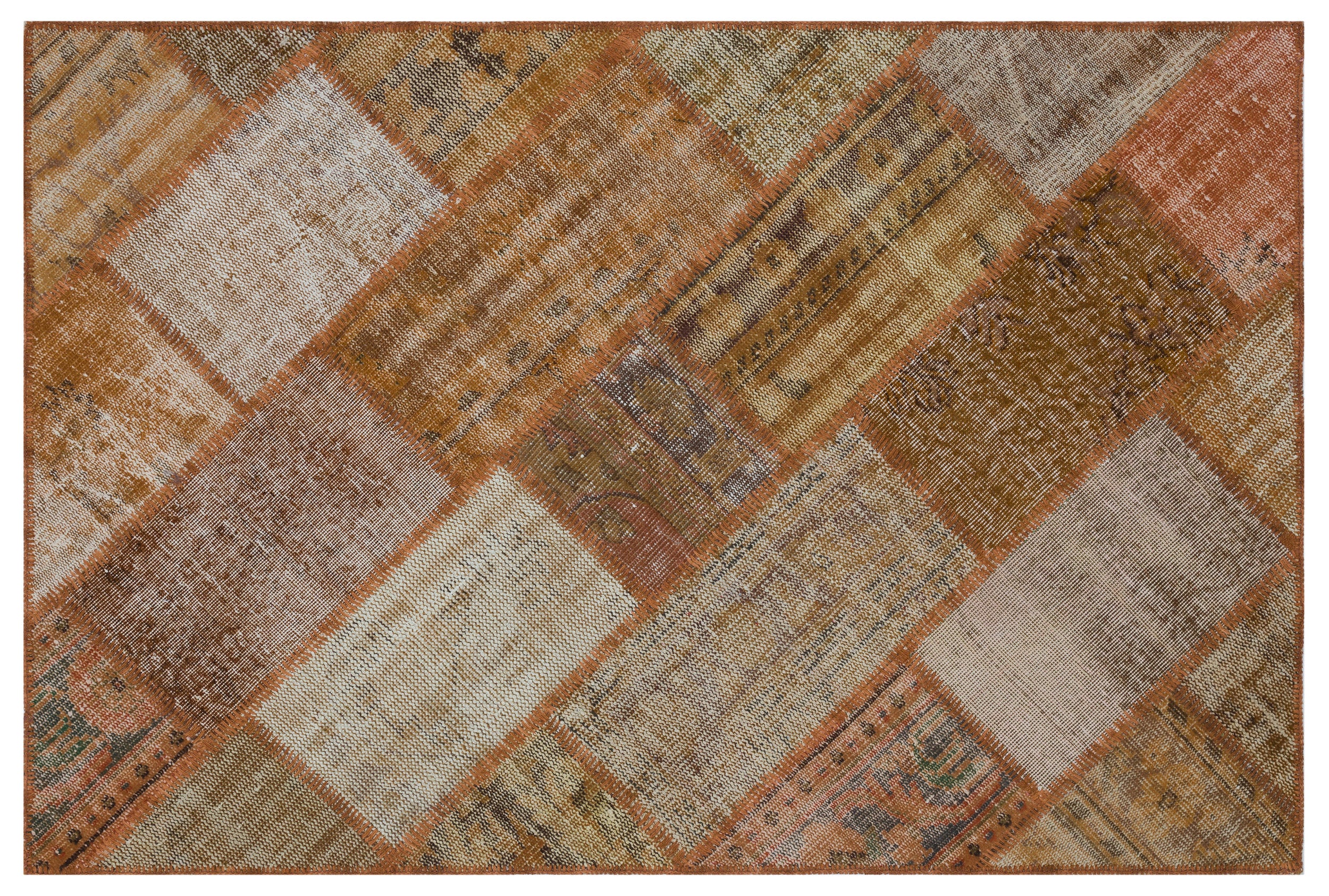 Brown Over Dyed Patchwork Unique Rug 3'11'' x 5'11'' ft 120 x 180 cm