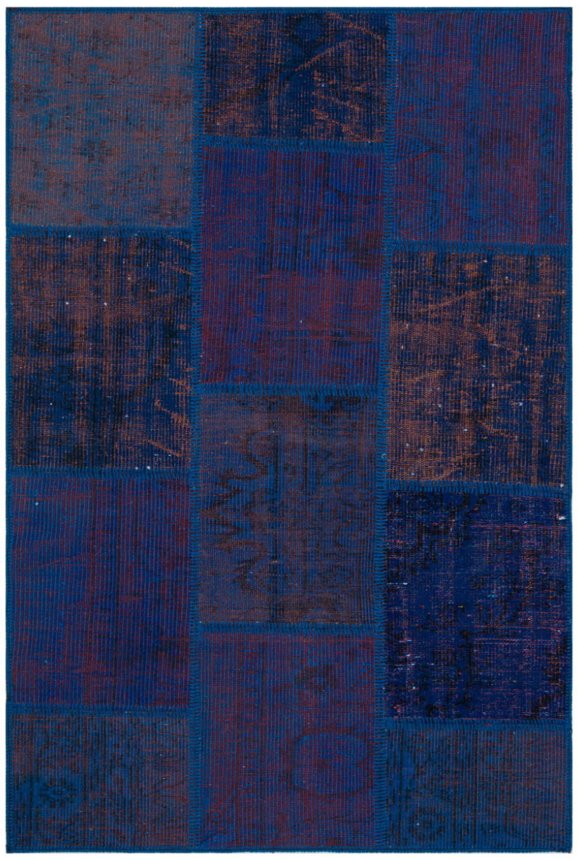 Blue Over Dyed Patchwork Unique Rug 3'11'' x 5'11'' ft 120 x 180 cm