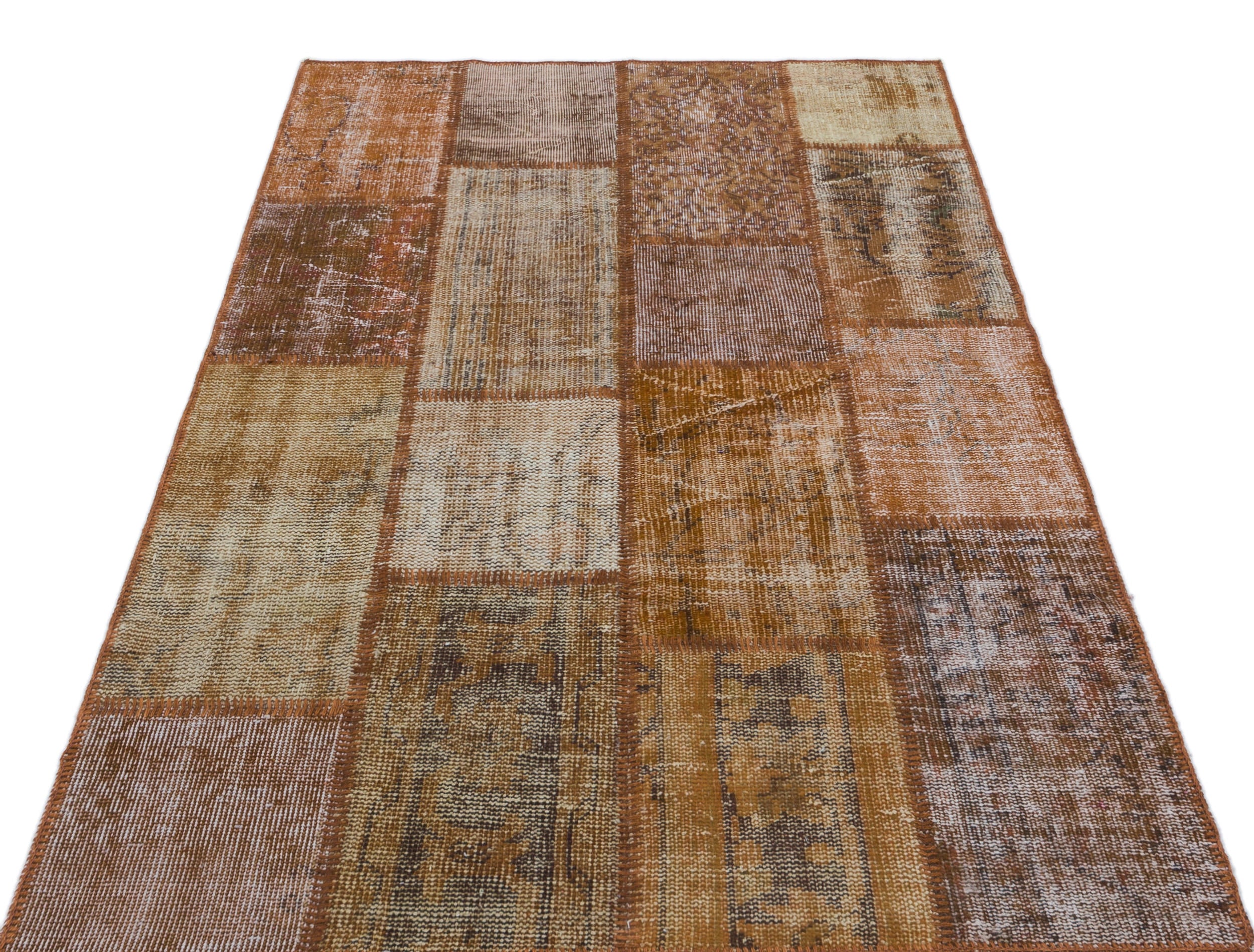 Brown Over Dyed Patchwork Unique Rug 3'11'' x 5'11'' ft 120 x 180 cm