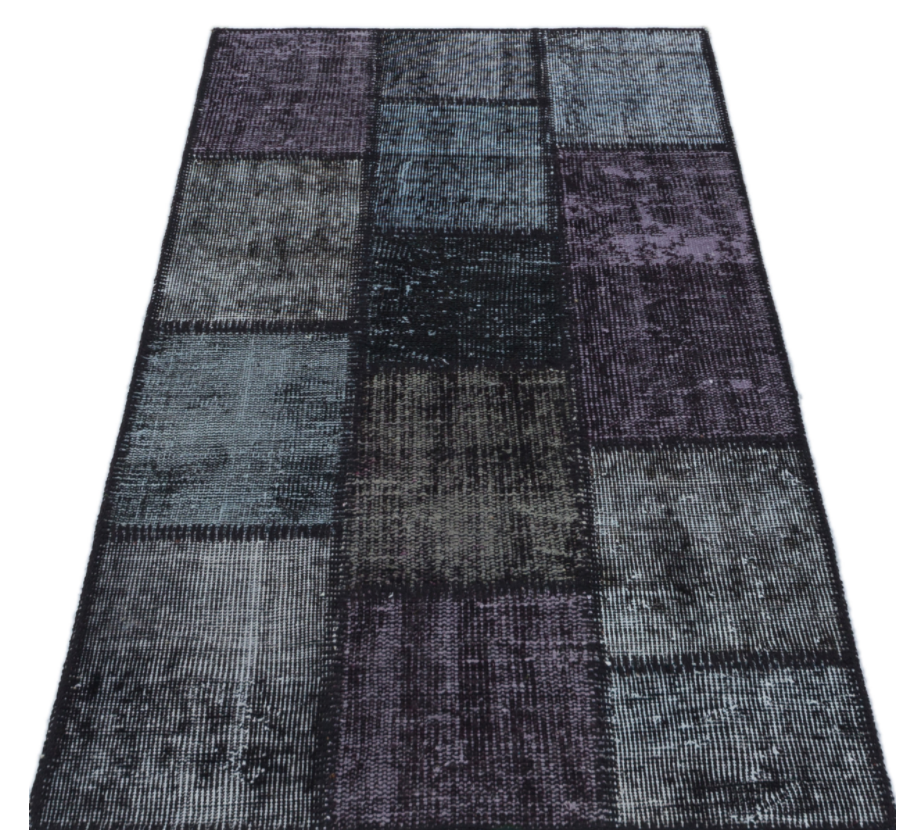 Black Over Dyed Patchwork Unique Rug 2'7'' x 4'11'' ft 80 x 150 cm