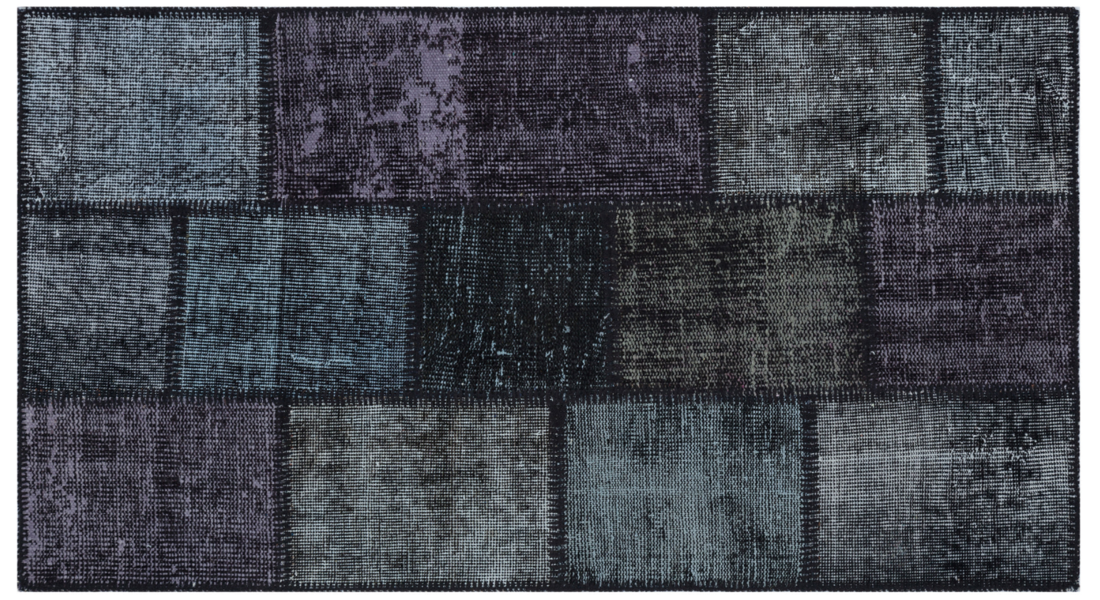 Black Over Dyed Patchwork Unique Rug 2'7'' x 4'11'' ft 80 x 150 cm