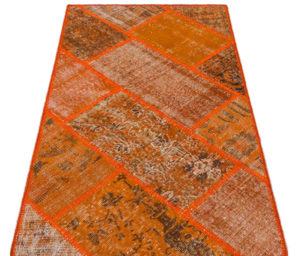 Orange Over Dyed Patchwork Unique Rug 2'7'' x 4'11'' ft 80 x 150 cm