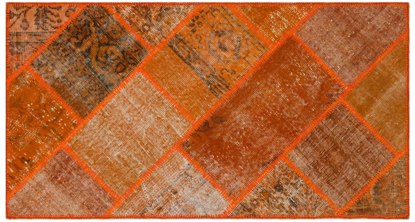 Orange Over Dyed Patchwork Unique Rug 2'7'' x 4'11'' ft 80 x 150 cm