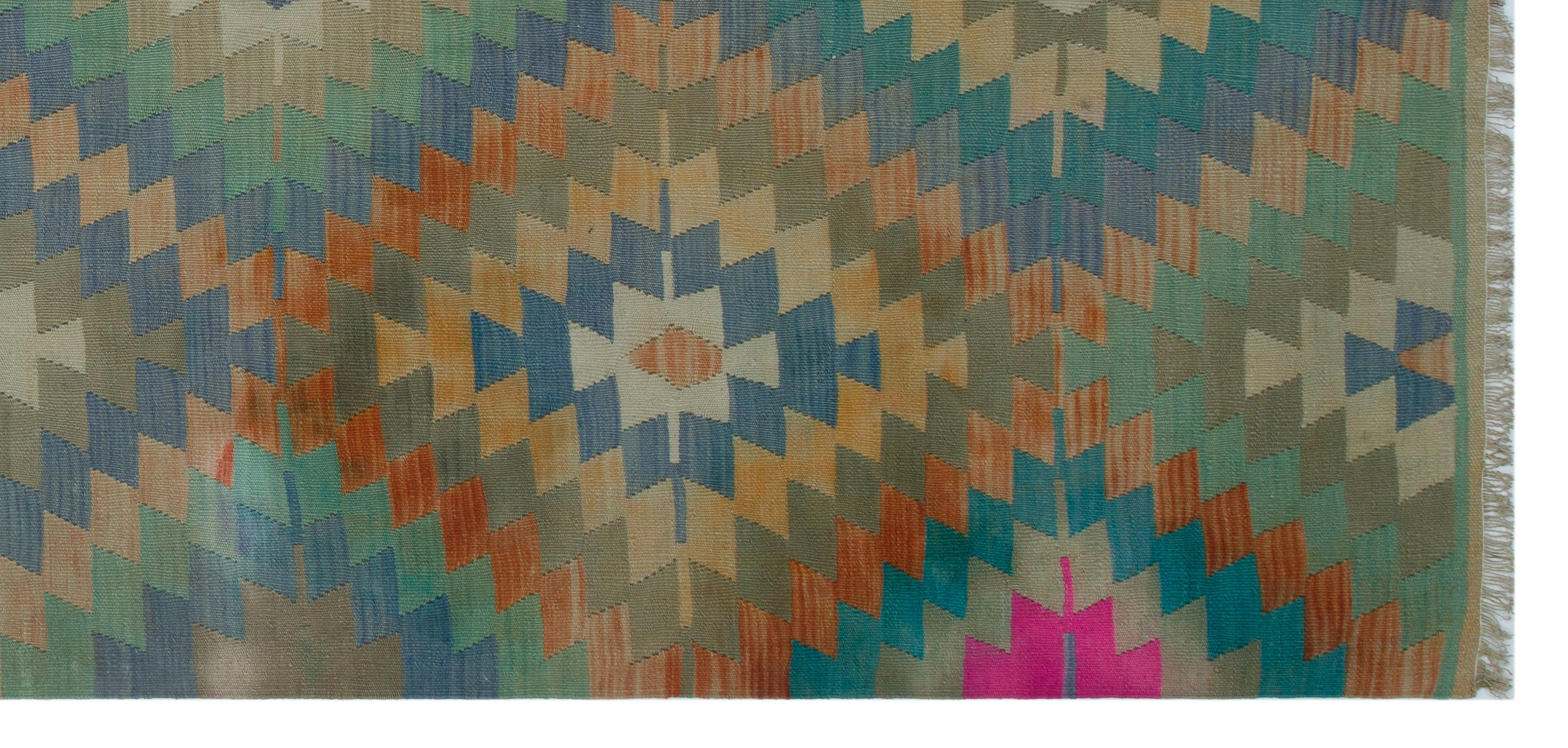 Geometric Over Dyed Kilim Rug 4'4'' x 9'2'' ft 131 x 280 cm