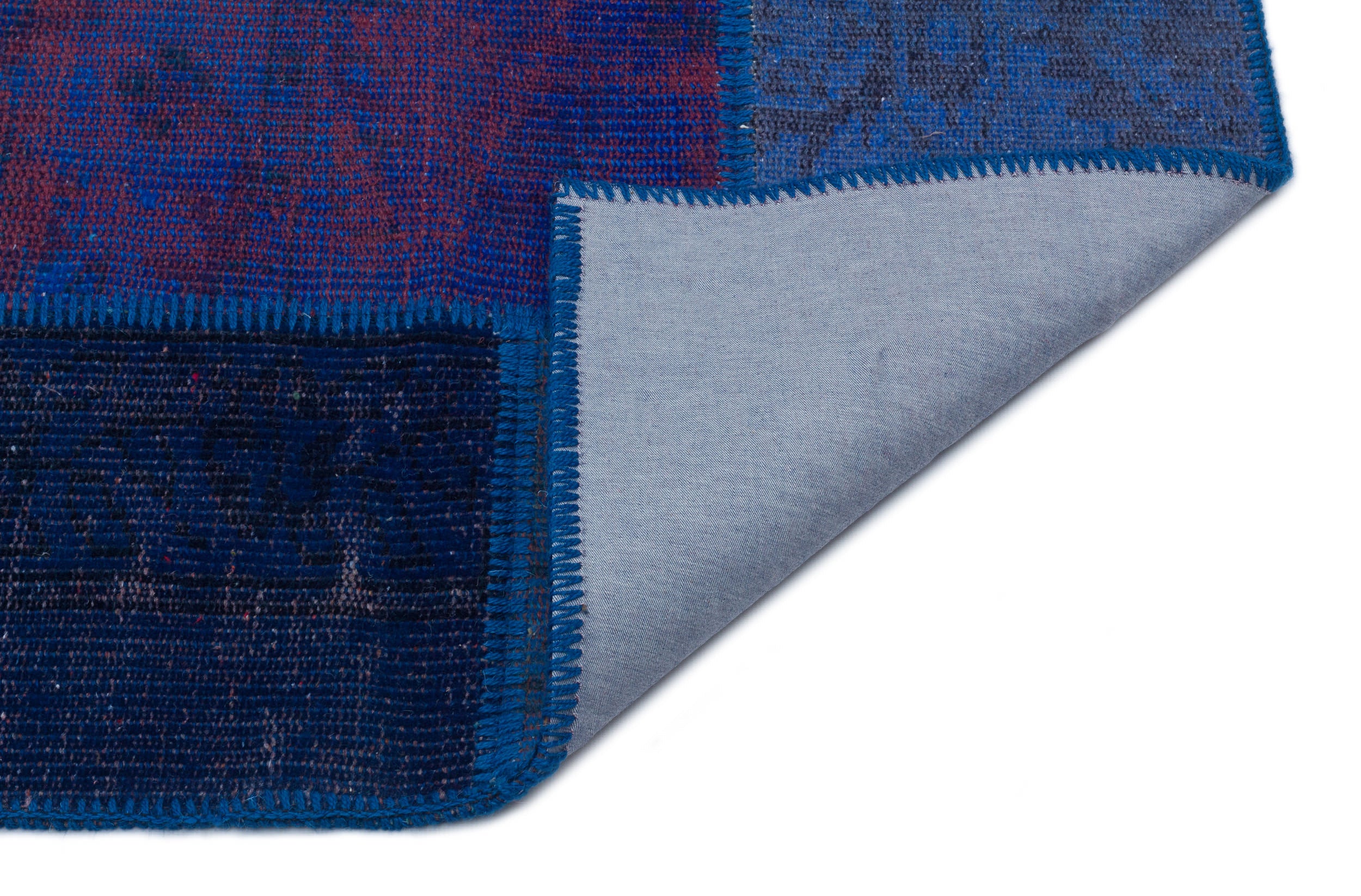 Blue Over Dyed Patchwork Unique Rug 3'11'' x 5'11'' ft 120 x 180 cm