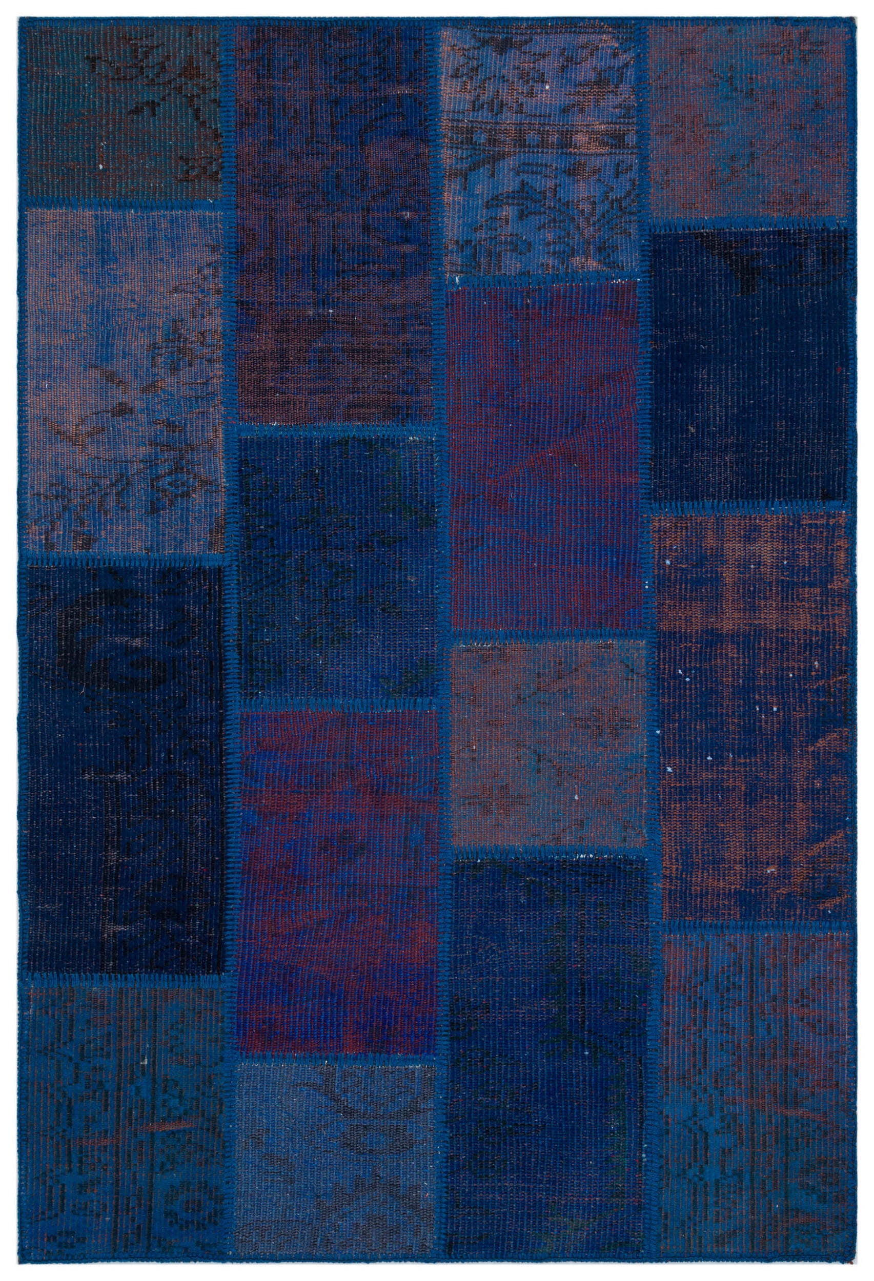 Blue Over Dyed Patchwork Unique Rug 3'11'' x 5'11'' ft 120 x 180 cm