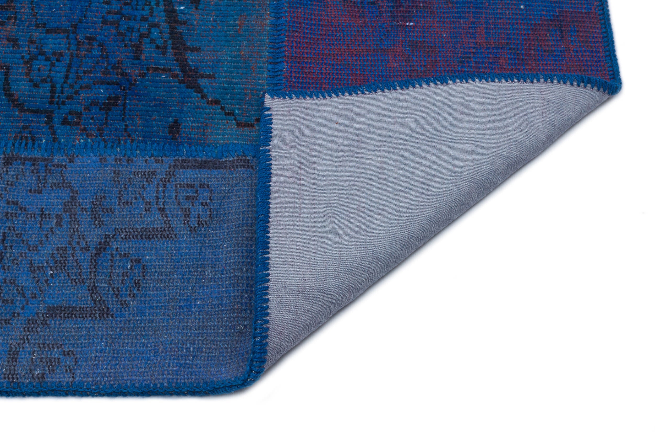 Blue Over Dyed Patchwork Unique Rug 3'11'' x 5'11'' ft 120 x 180 cm