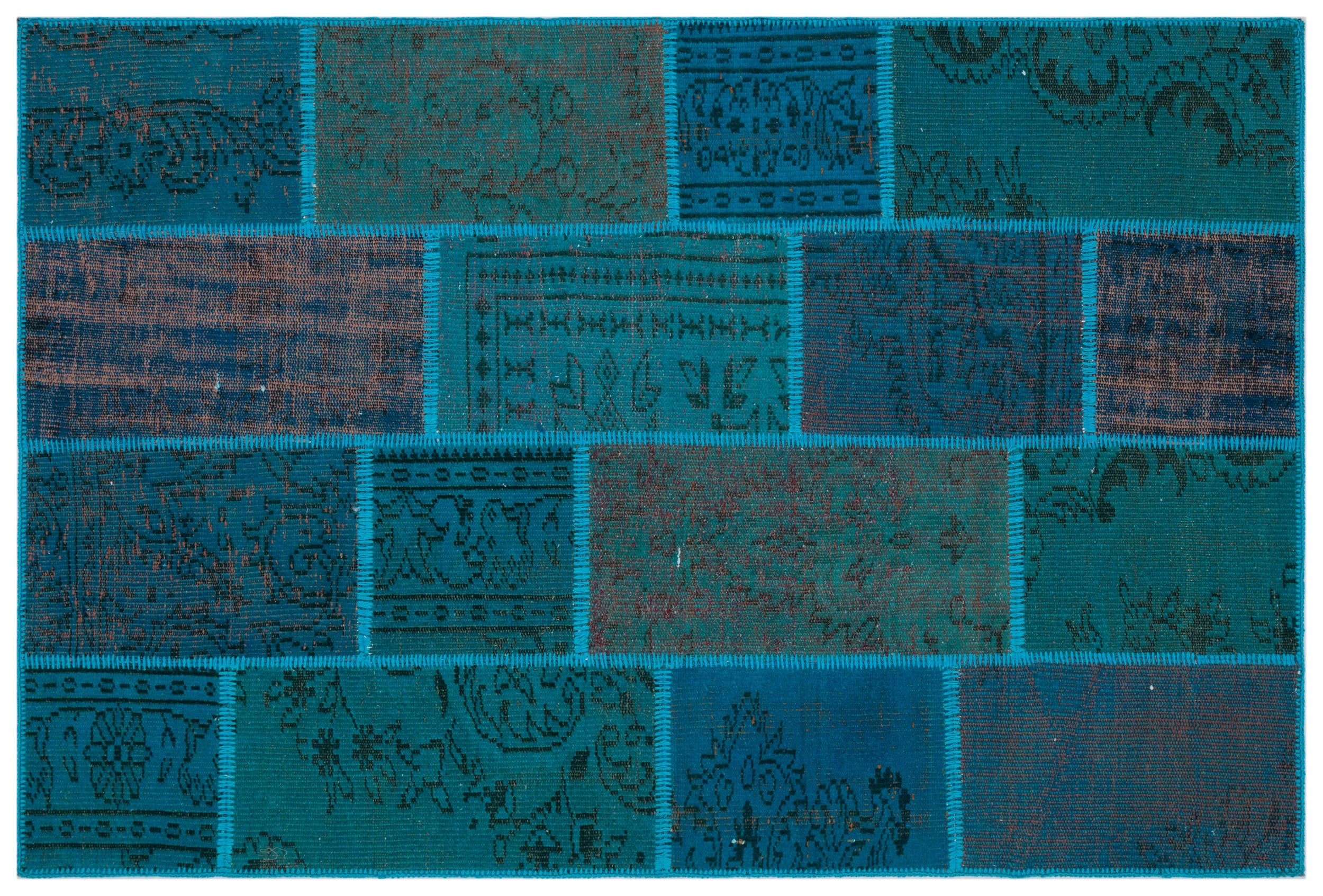 Turquoise  Over Dyed Patchwork Unique Rug 3'11'' x 5'11'' ft 120 x 180 cm