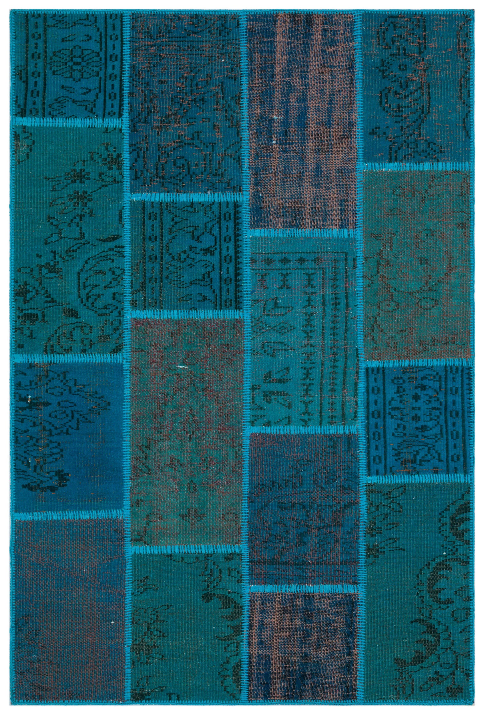 Turquoise  Over Dyed Patchwork Unique Rug 3'11'' x 5'11'' ft 120 x 180 cm