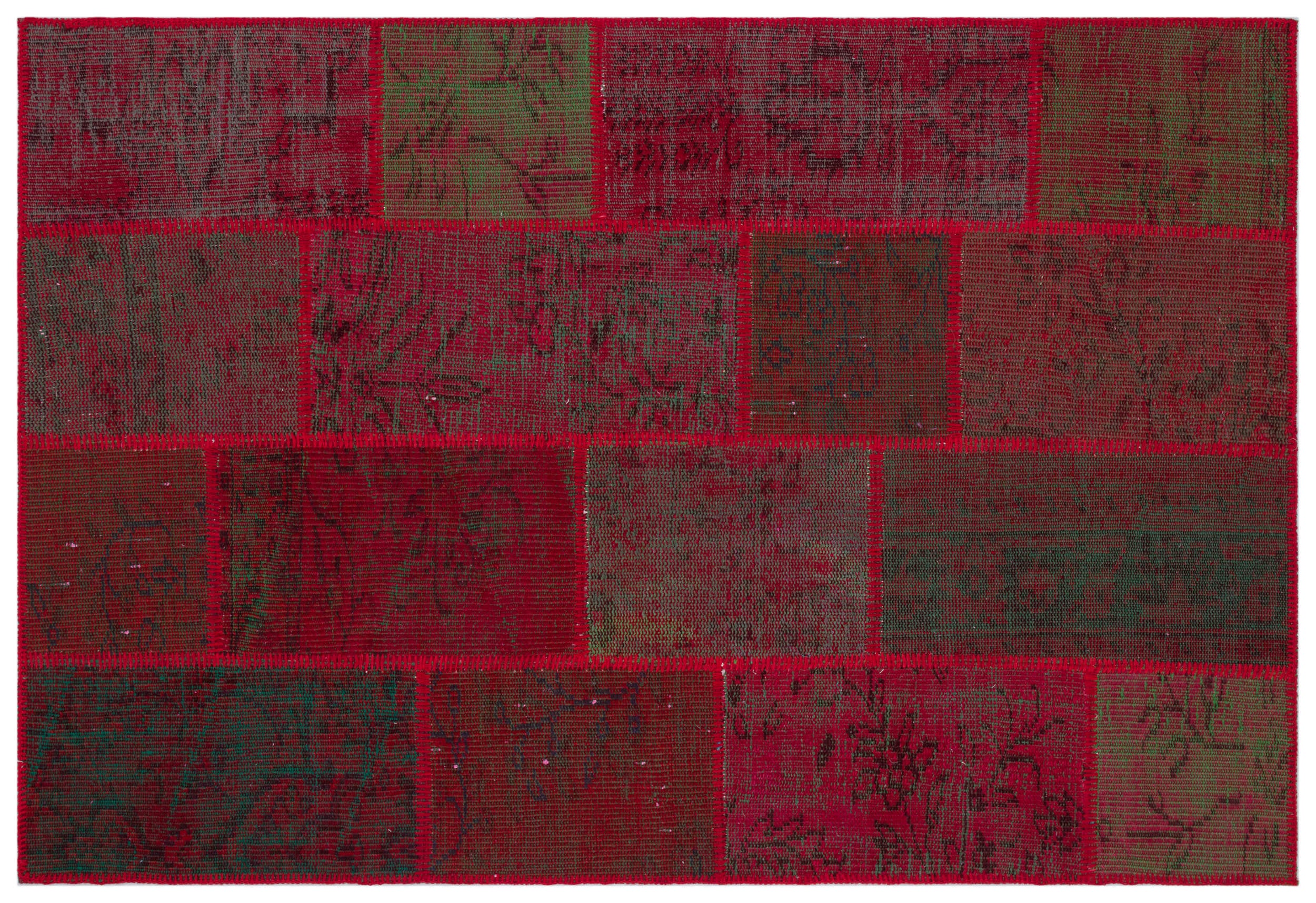 Red Over Dyed Patchwork Unique Rug 3'11'' x 5'11'' ft 120 x 180 cm