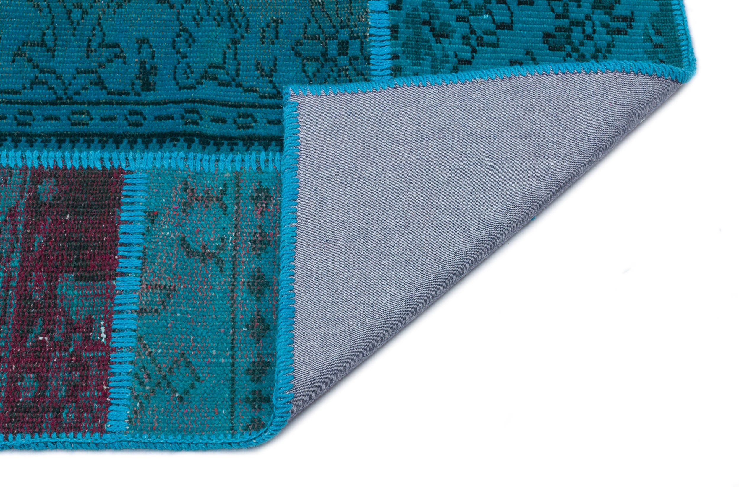 Turquoise  Over Dyed Patchwork Unique Rug 3'11'' x 5'11'' ft 120 x 180 cm