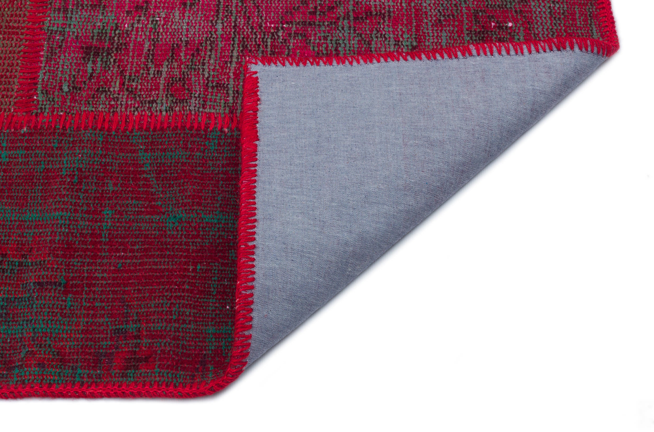 Red Over Dyed Patchwork Unique Rug 3'11'' x 5'11'' ft 120 x 180 cm