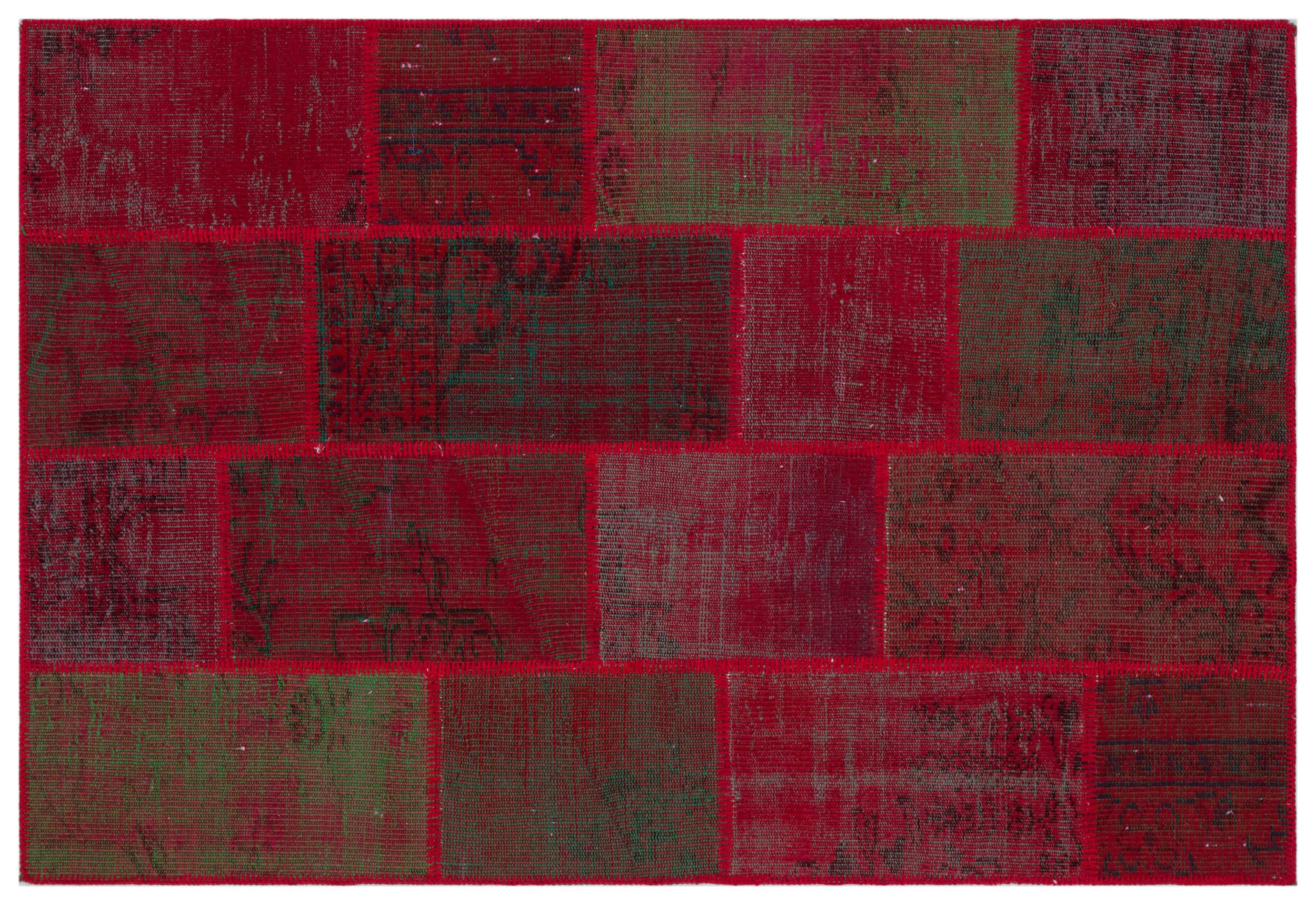 Red Over Dyed Patchwork Unique Rug 3'11'' x 5'11'' ft 120 x 180 cm
