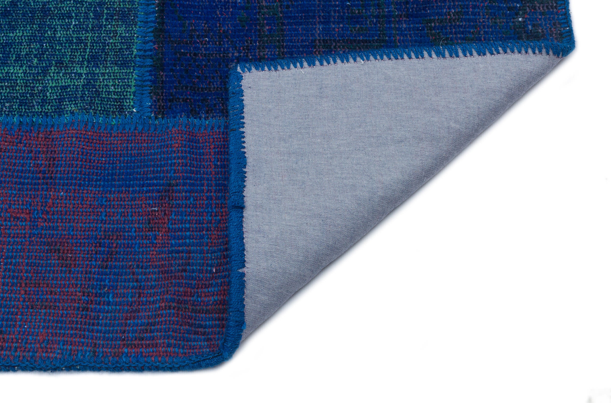 Blue Over Dyed Patchwork Unique Rug 3'11'' x 5'11'' ft 120 x 180 cm