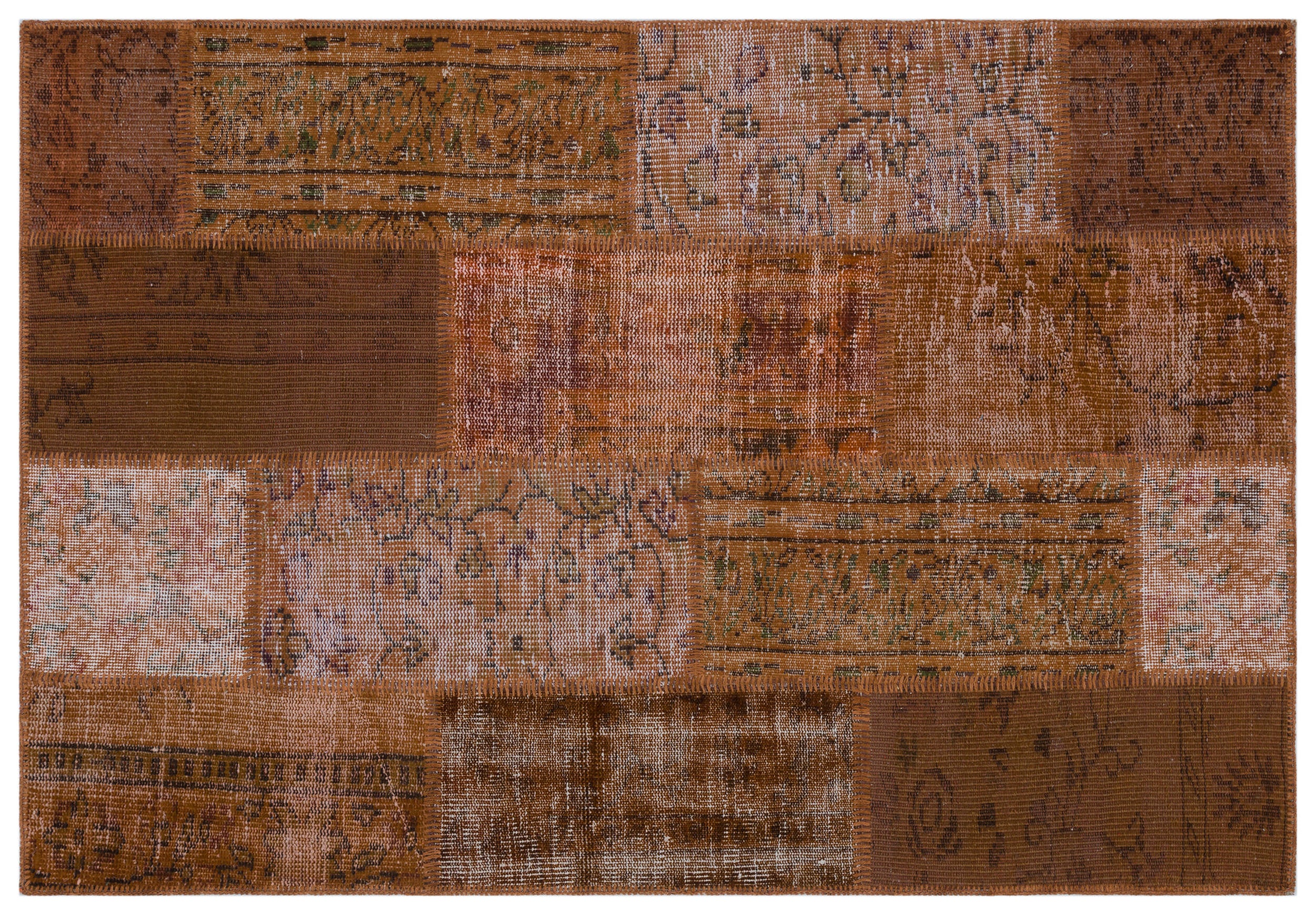 Brown Over Dyed Patchwork Unique Rug 3'11'' x 5'9'' ft 120 x 175 cm