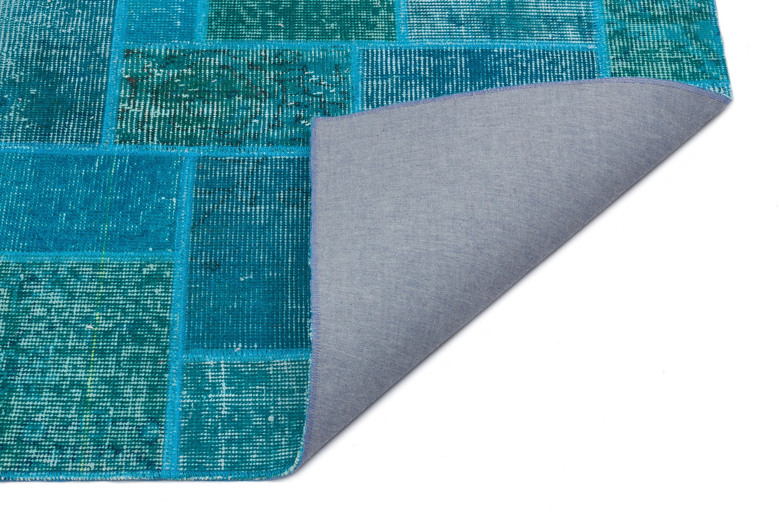 Turquoise  Over Dyed Patchwork Unique Rug 2'7'' x 5'1'' ft 79 x 155 cm