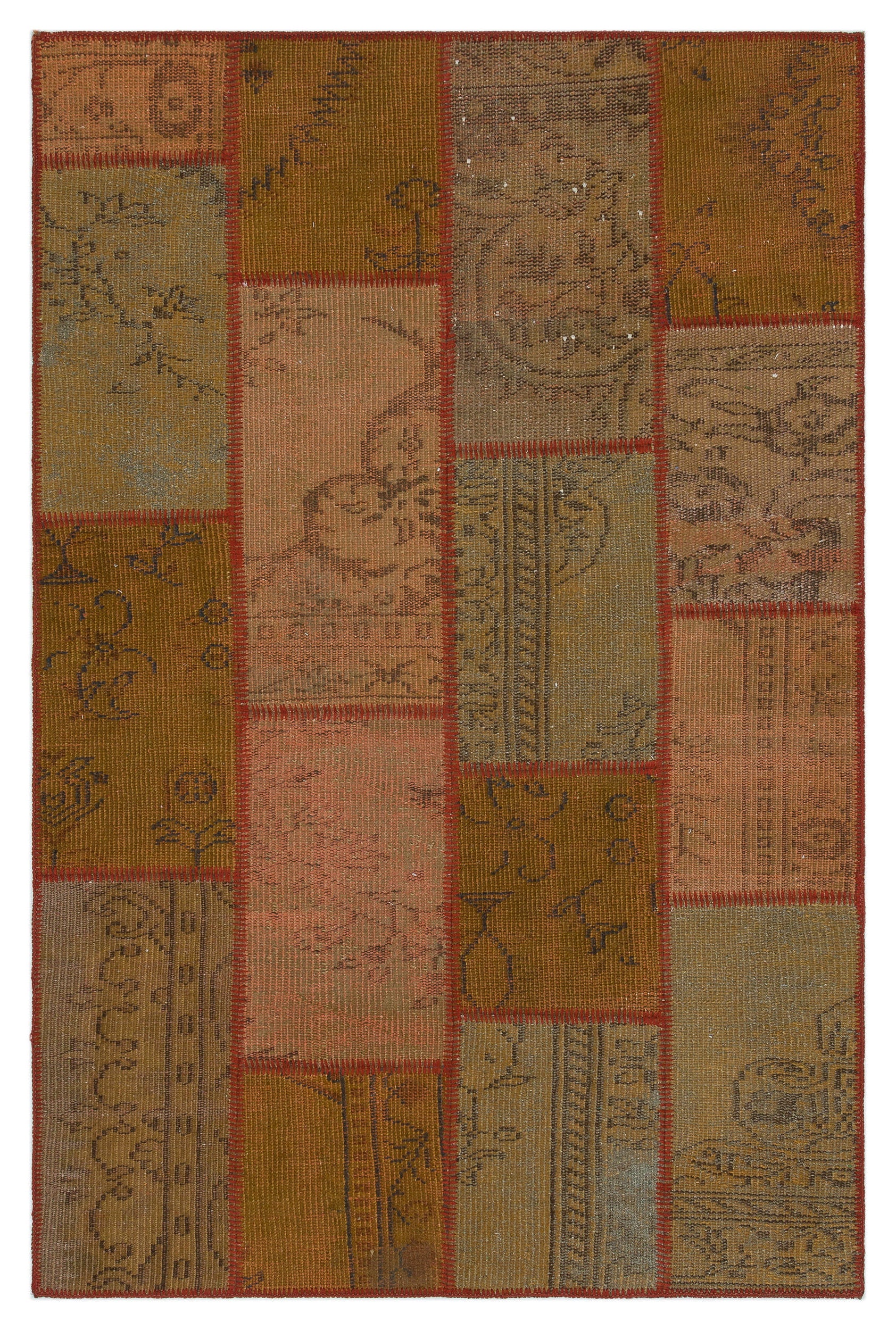 Brown Over Dyed Patchwork Unique Rug 3'11'' x 5'11'' ft 120 x 181 cm
