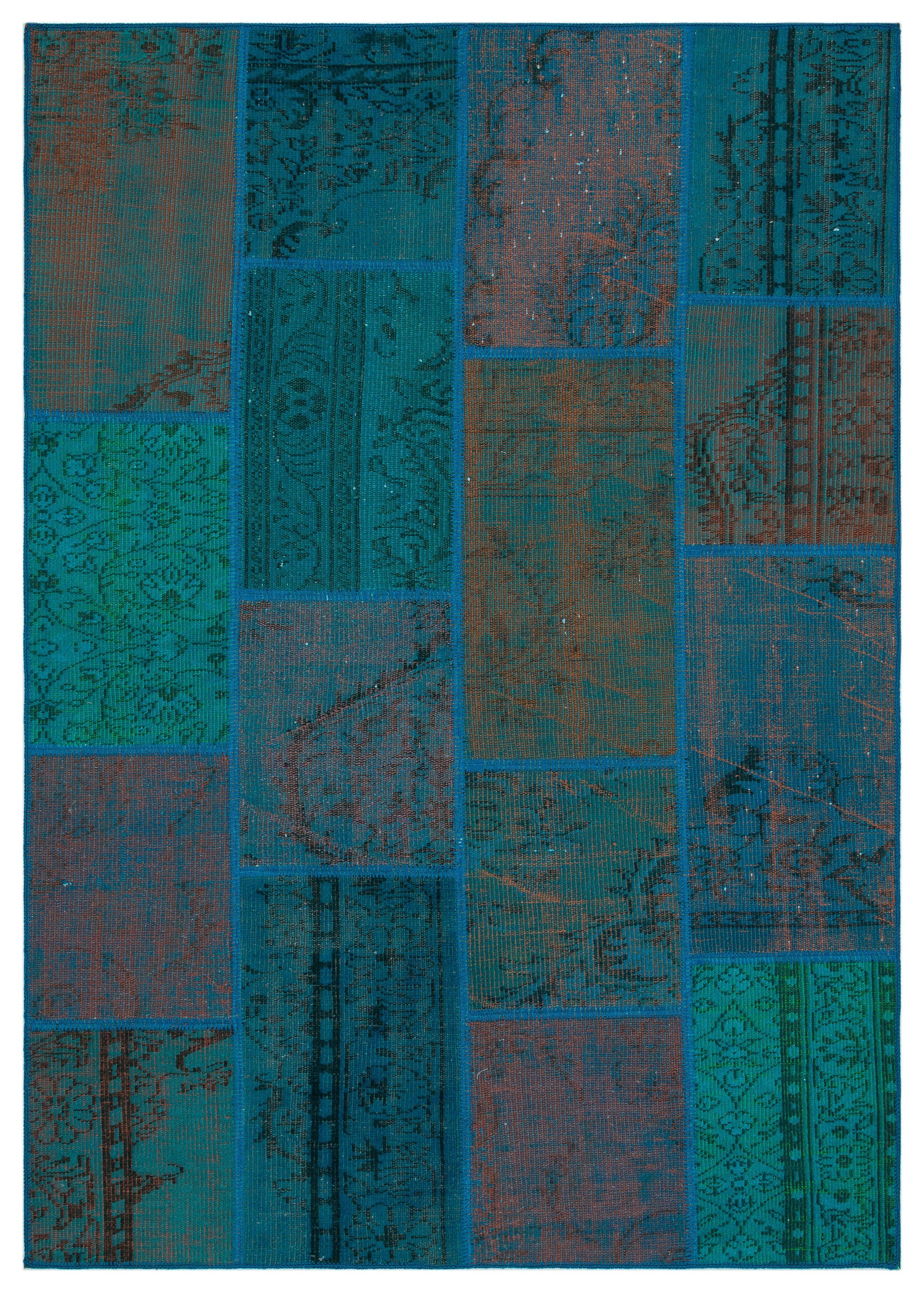 Turquoise  Over Dyed Patchwork Unique Rug 5'3'' x 7'7'' ft 160 x 230 cm