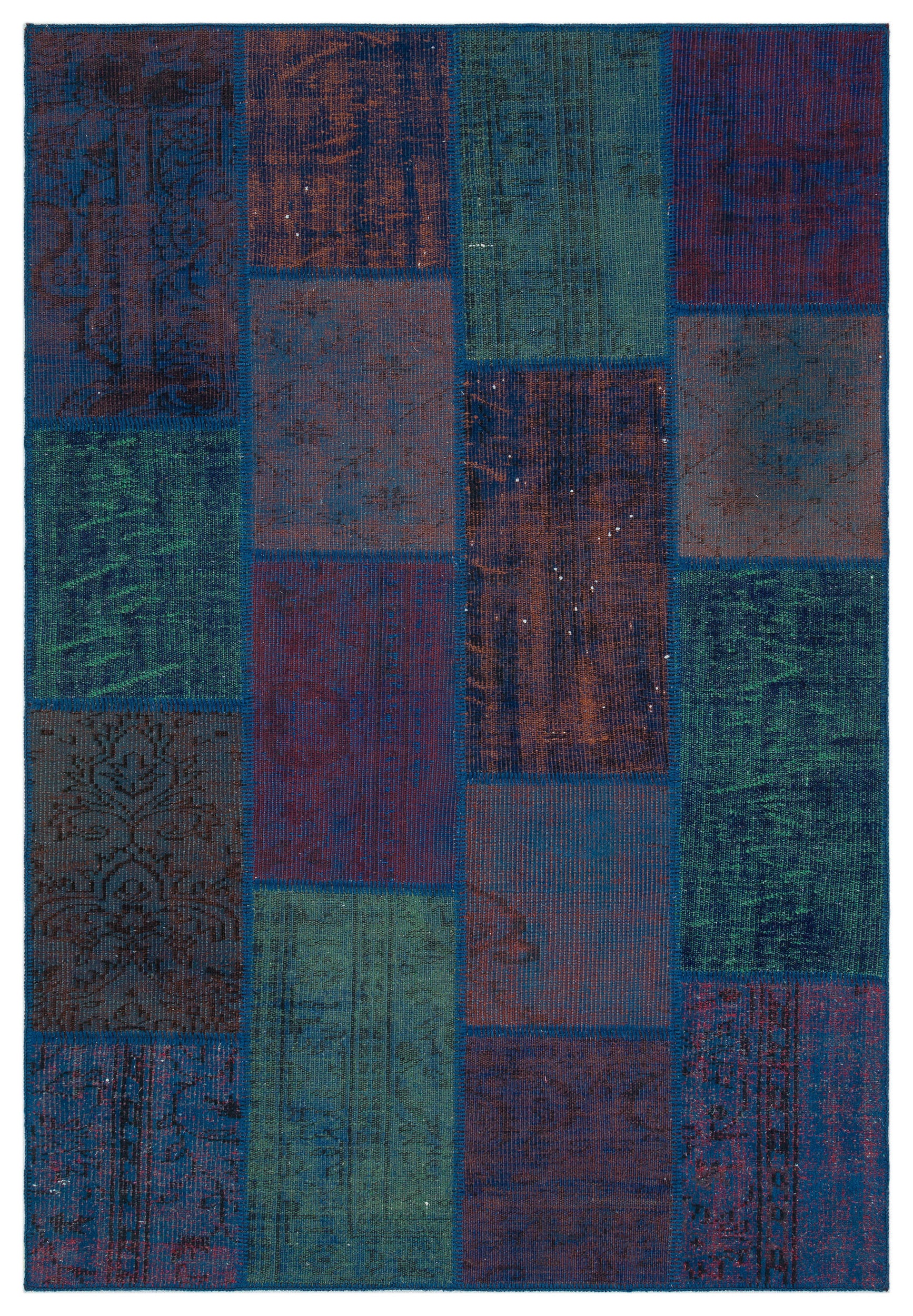 Turquoise  Over Dyed Patchwork Unique Rug 5'3'' x 7'7'' ft 160 x 230 cm