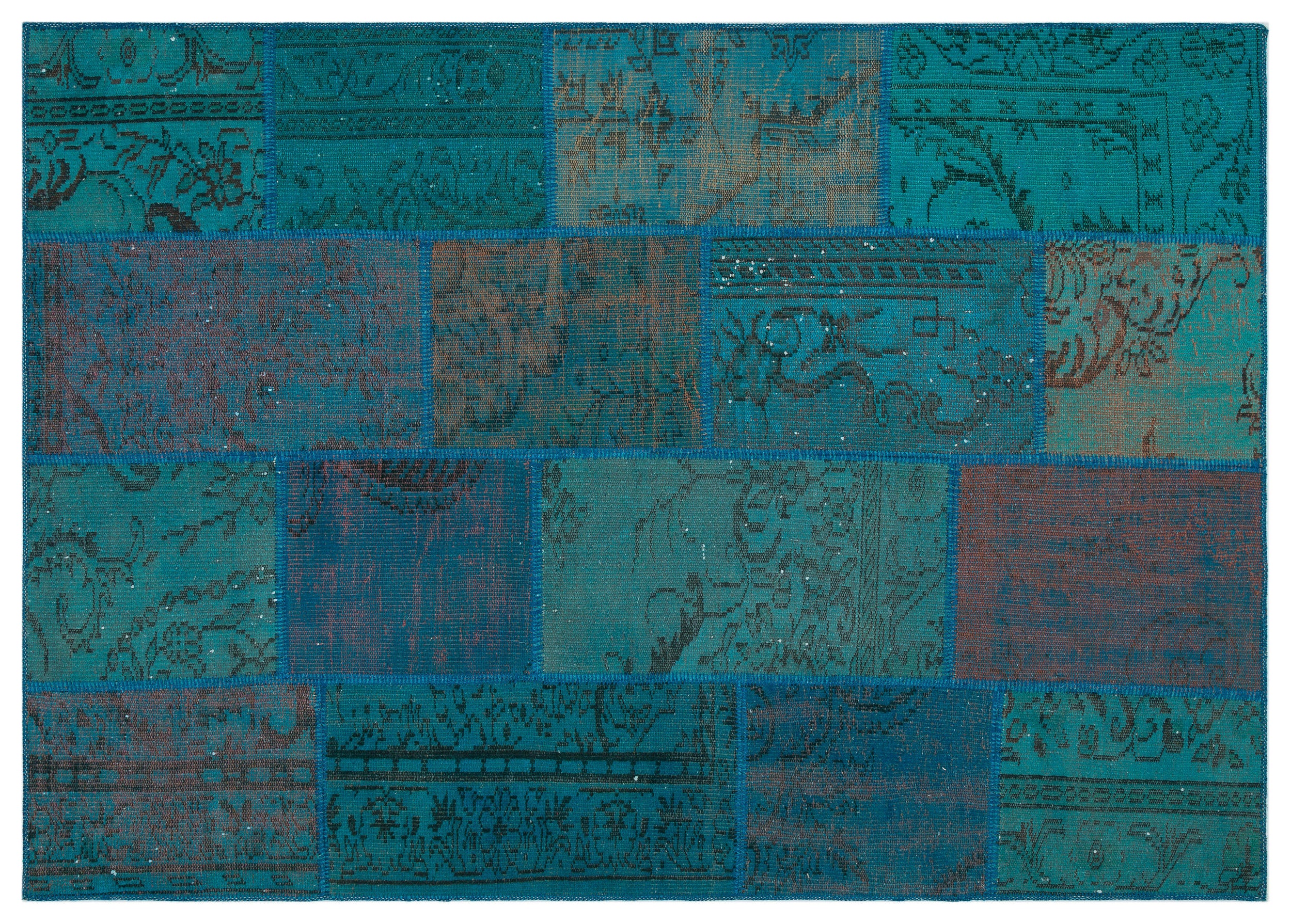 Turquoise  Over Dyed Patchwork Unique Rug 5'3'' x 7'7'' ft 160 x 230 cm