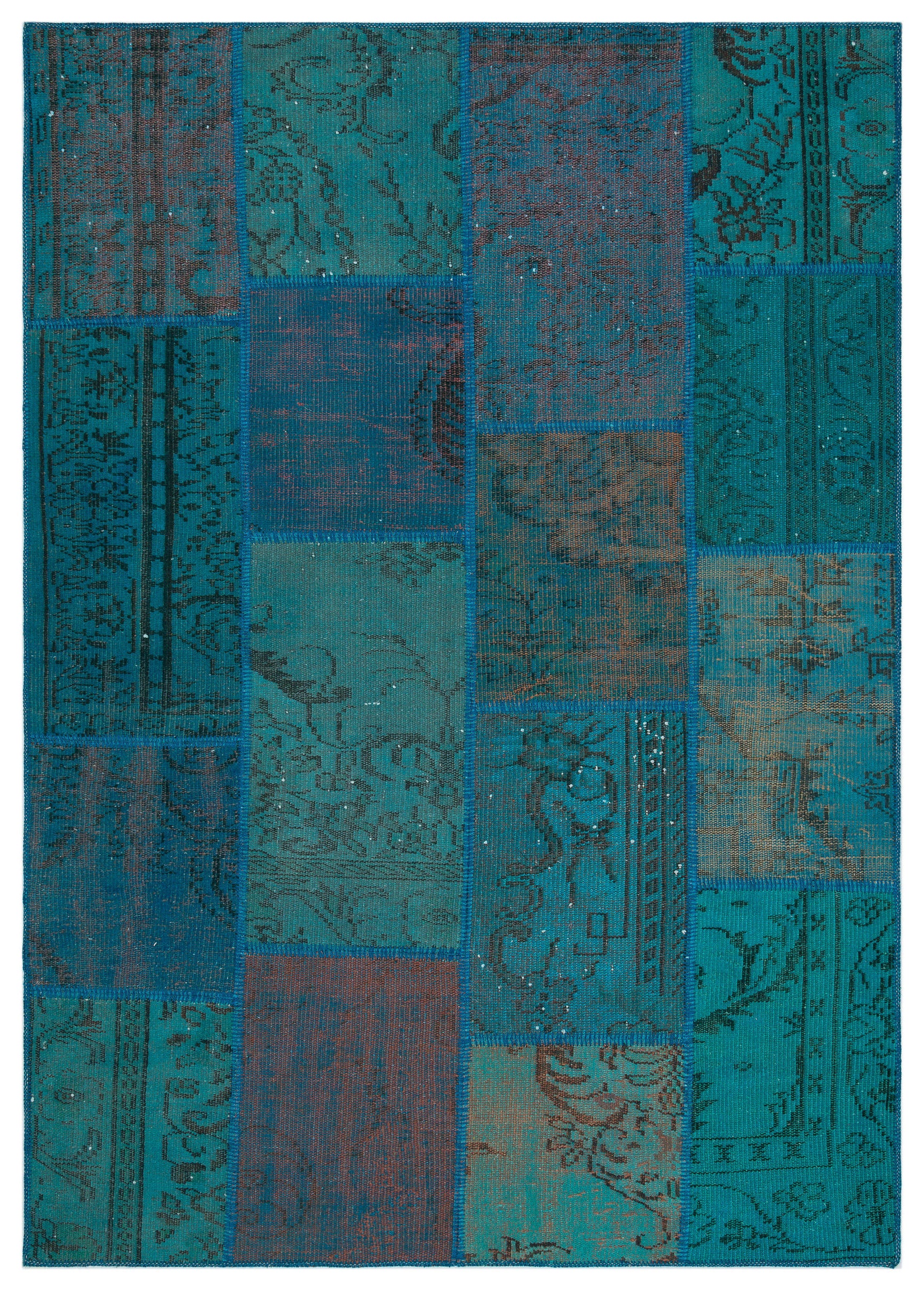 Turquoise  Over Dyed Patchwork Unique Rug 5'3'' x 7'7'' ft 160 x 230 cm