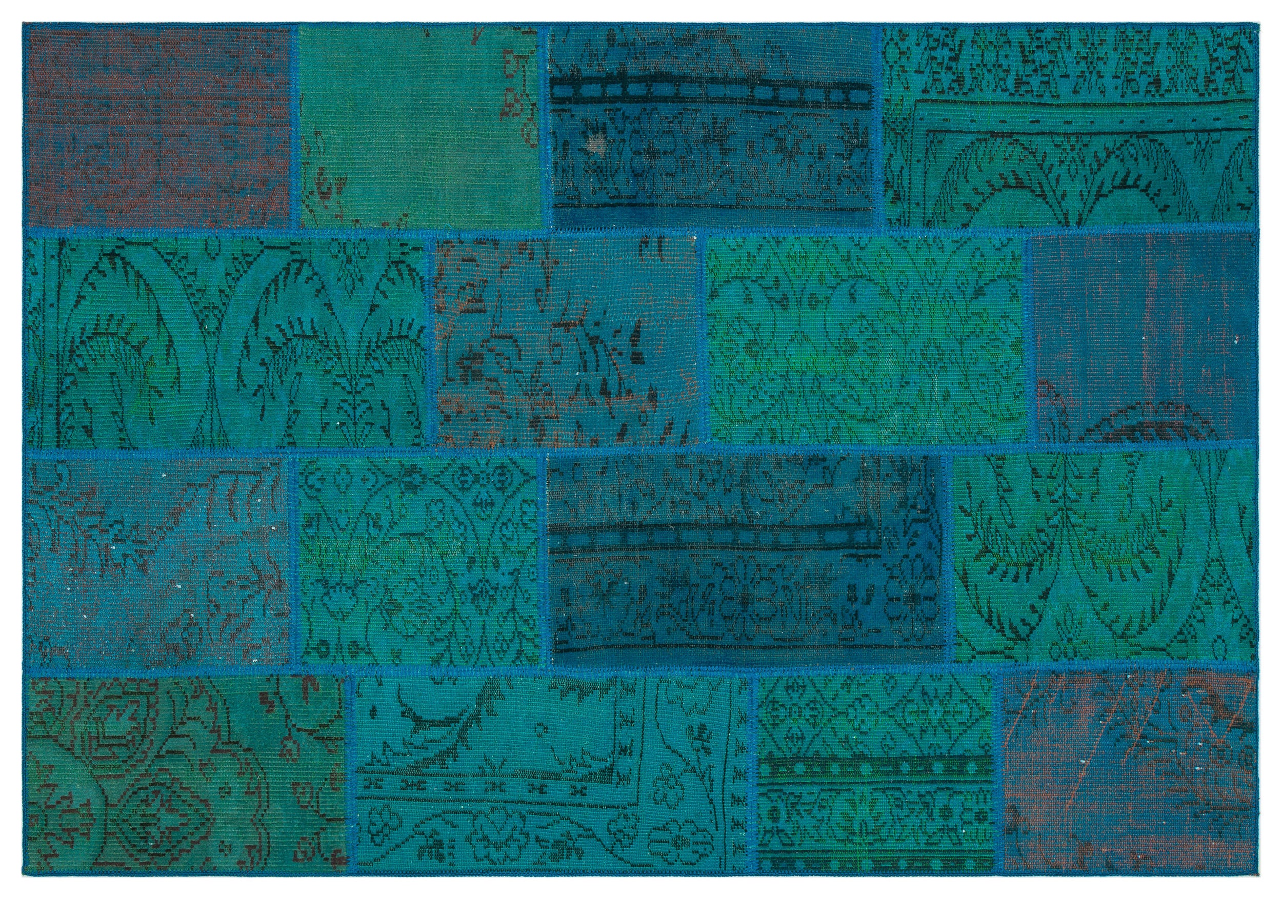 Turquoise  Over Dyed Patchwork Unique Rug 5'3'' x 7'7'' ft 160 x 230 cm