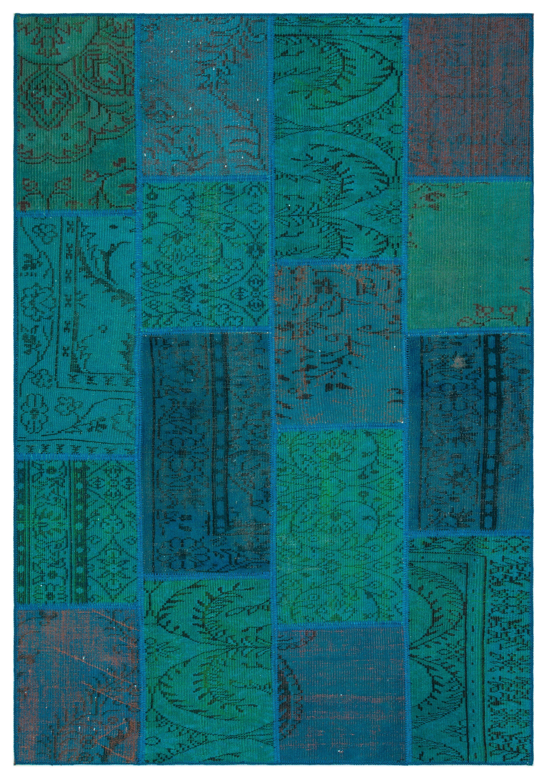 Turquoise  Over Dyed Patchwork Unique Rug 5'3'' x 7'7'' ft 160 x 230 cm