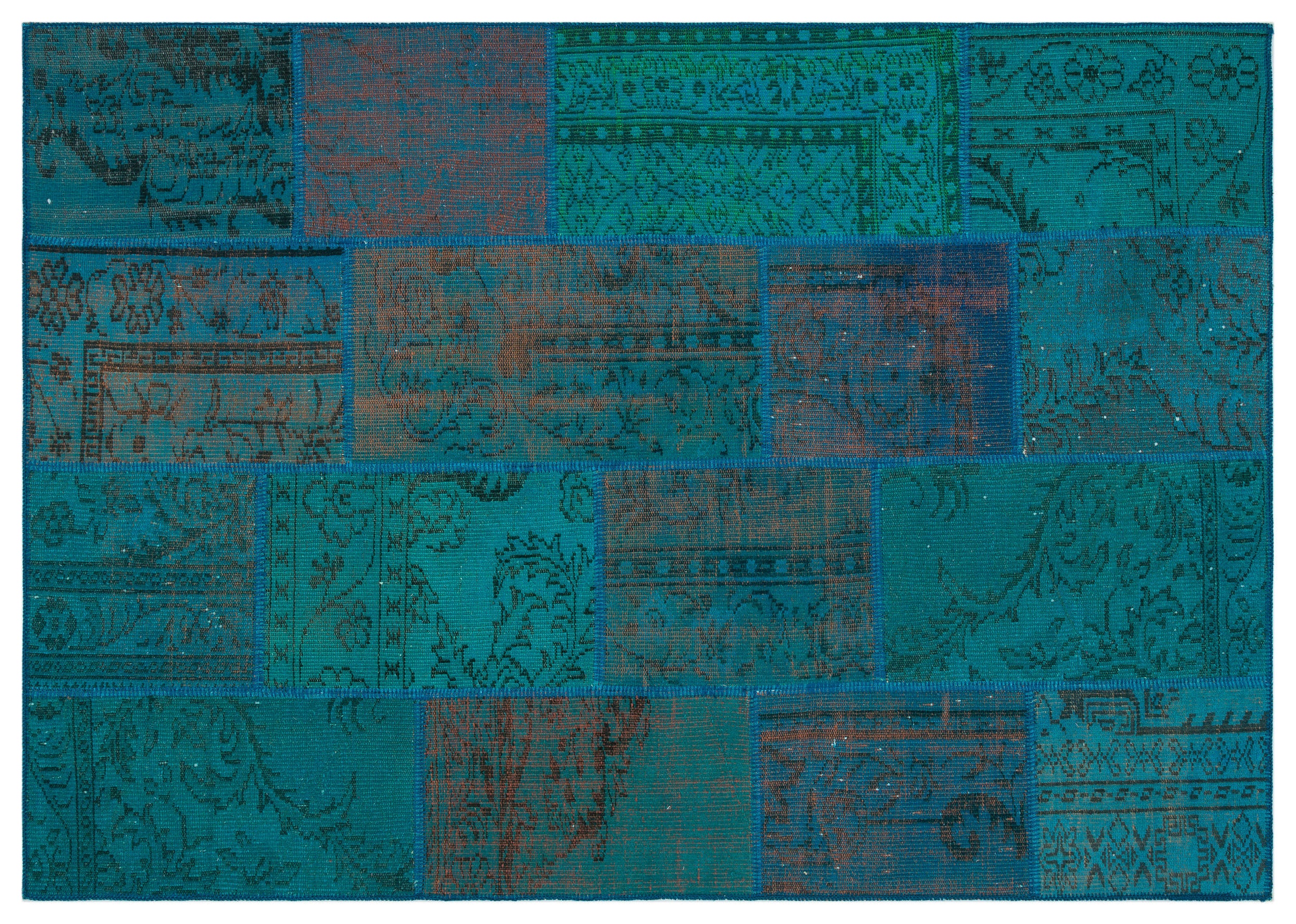 Turquoise  Over Dyed Patchwork Unique Rug 5'3'' x 7'7'' ft 160 x 230 cm