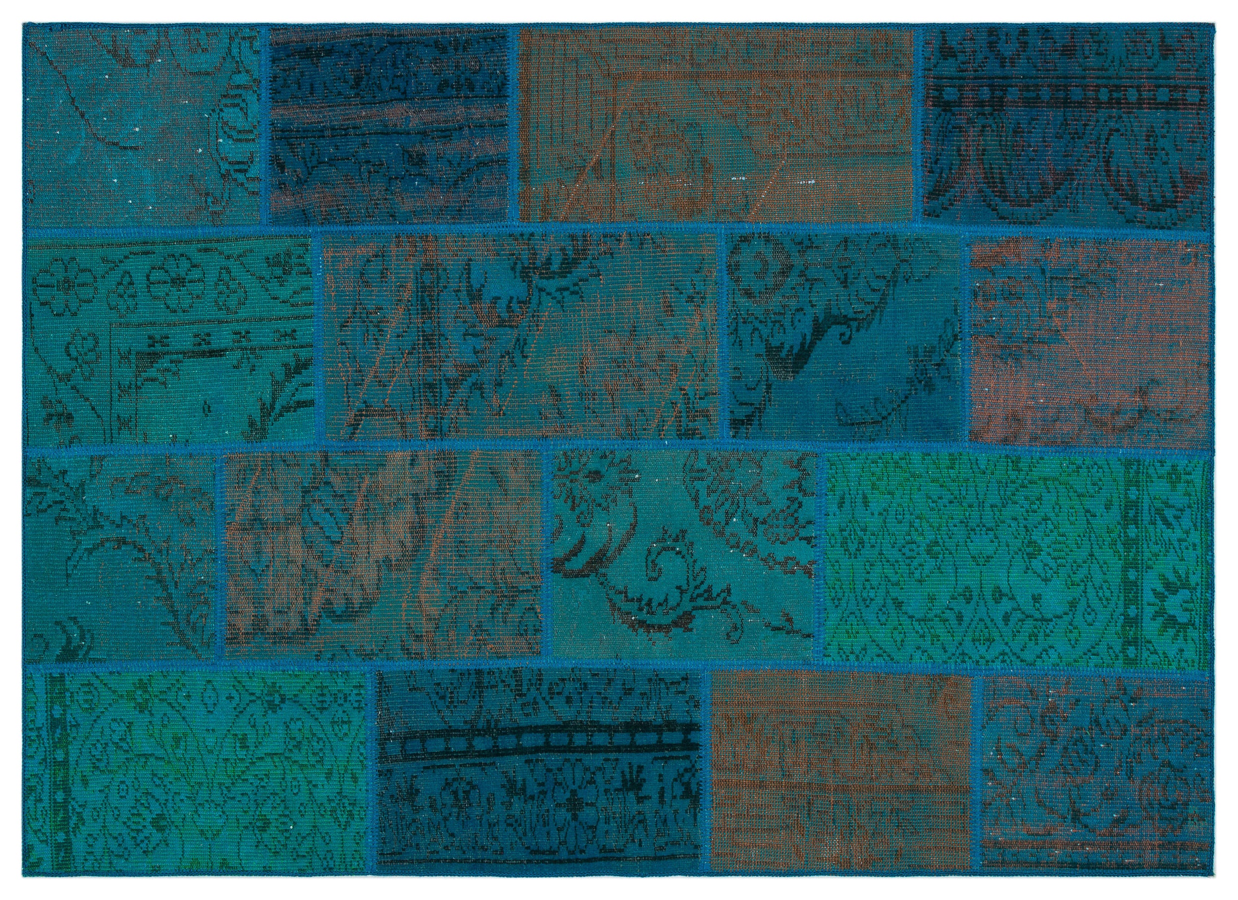 Turquoise  Over Dyed Patchwork Unique Rug 5'3'' x 7'7'' ft 160 x 230 cm