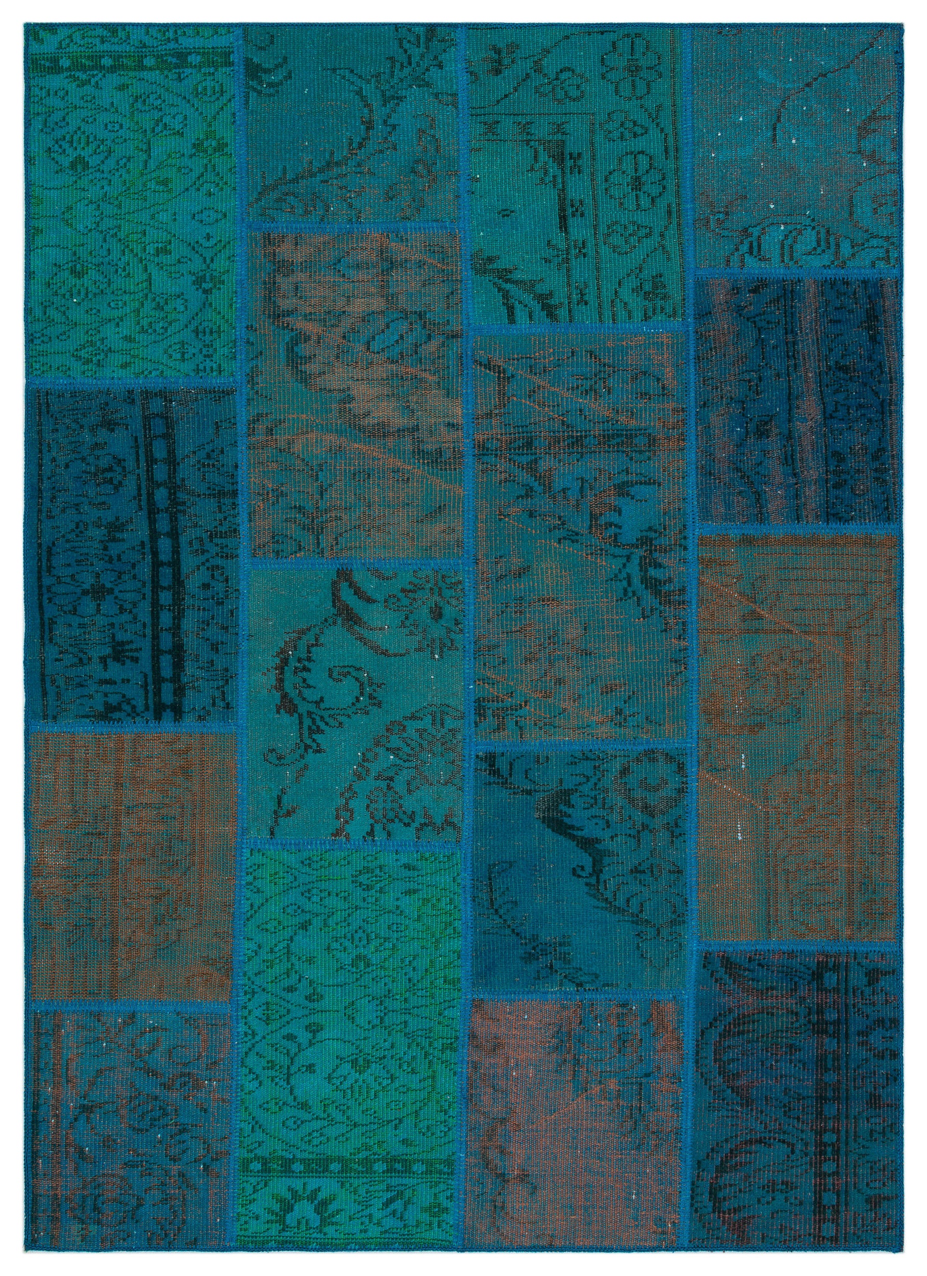 Turquoise  Over Dyed Patchwork Unique Rug 5'3'' x 7'7'' ft 160 x 230 cm