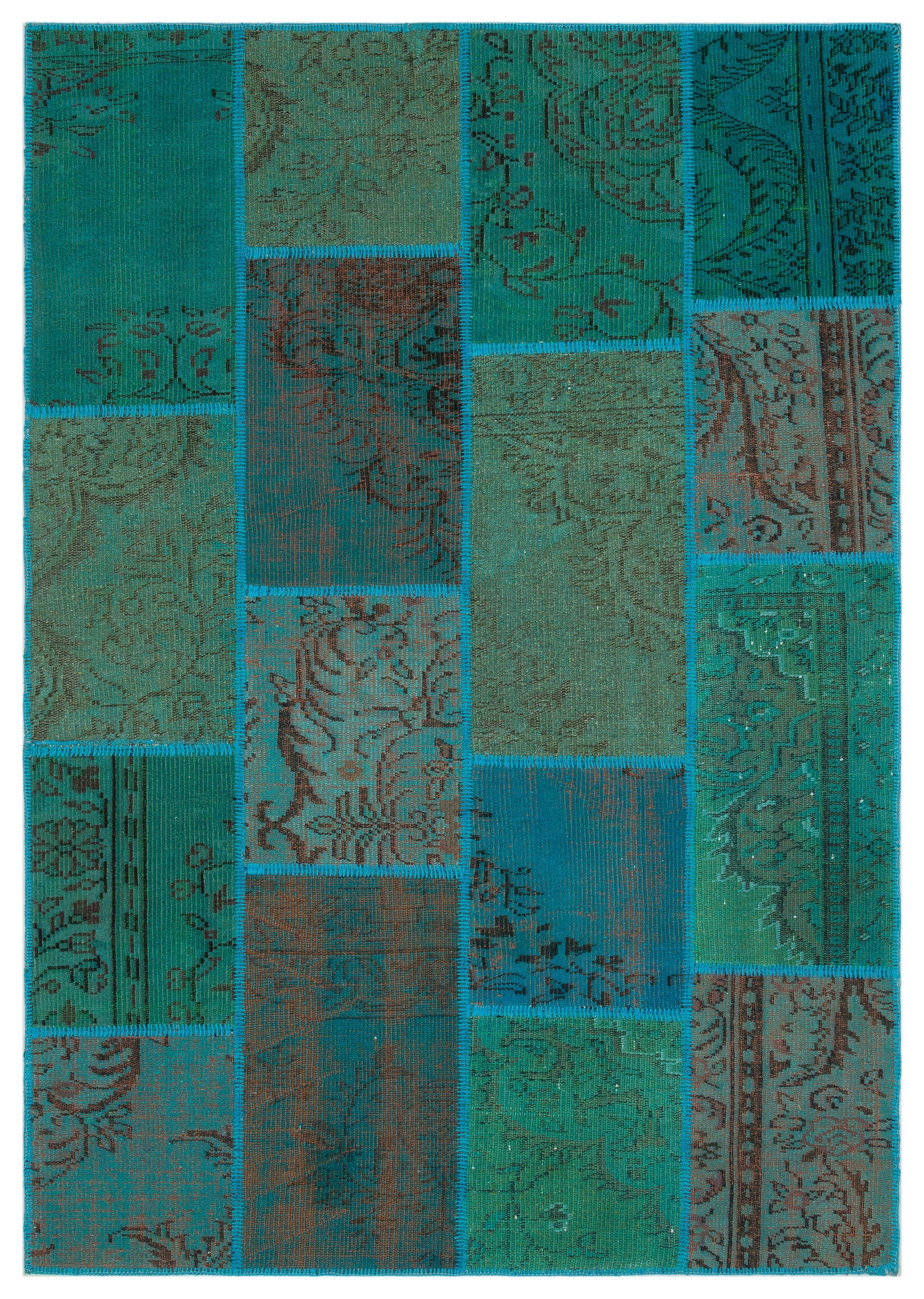 Turquoise  Over Dyed Patchwork Unique Rug 5'3'' x 7'7'' ft 160 x 230 cm