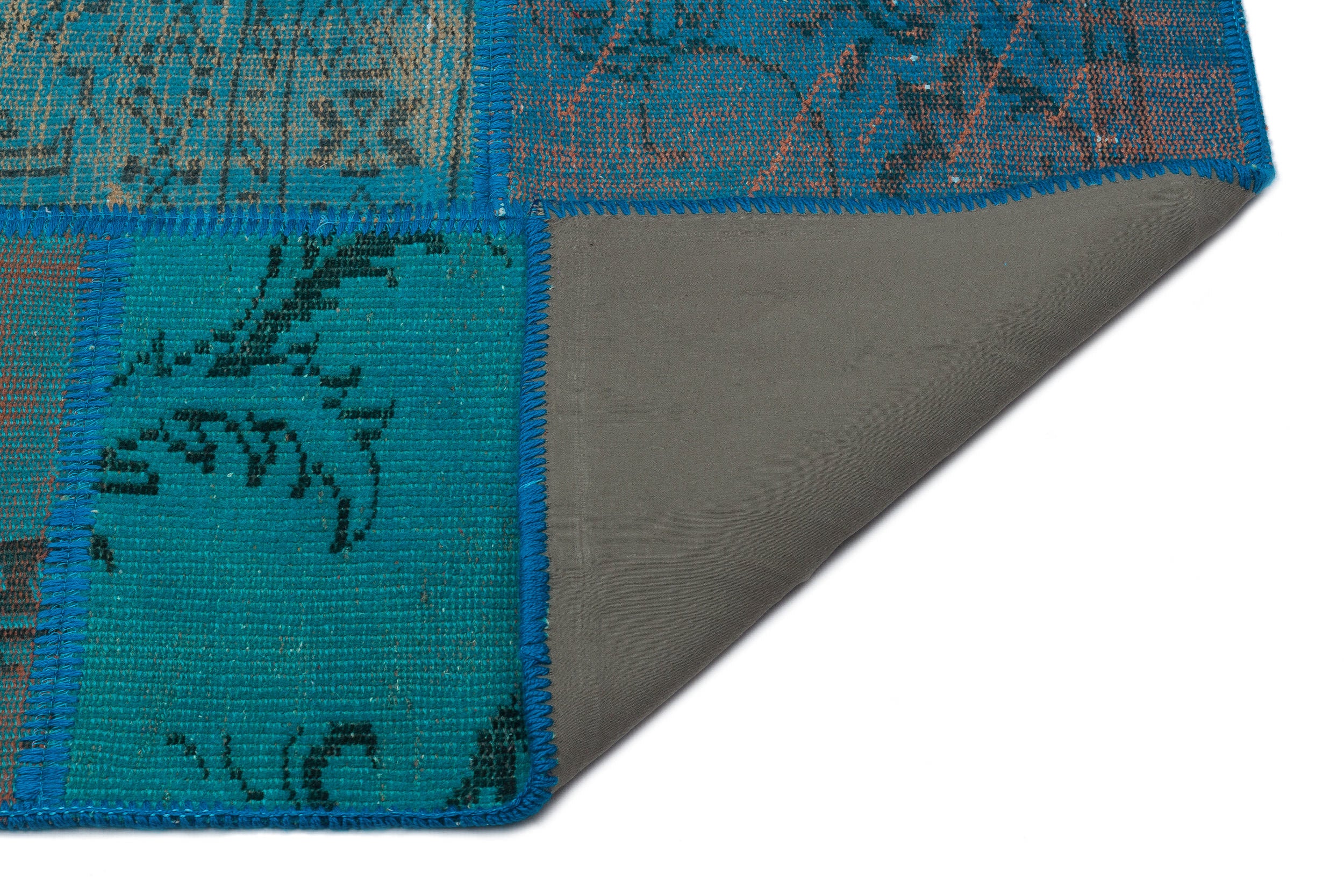Turquoise  Over Dyed Patchwork Unique Rug 5'3'' x 7'7'' ft 160 x 230 cm
