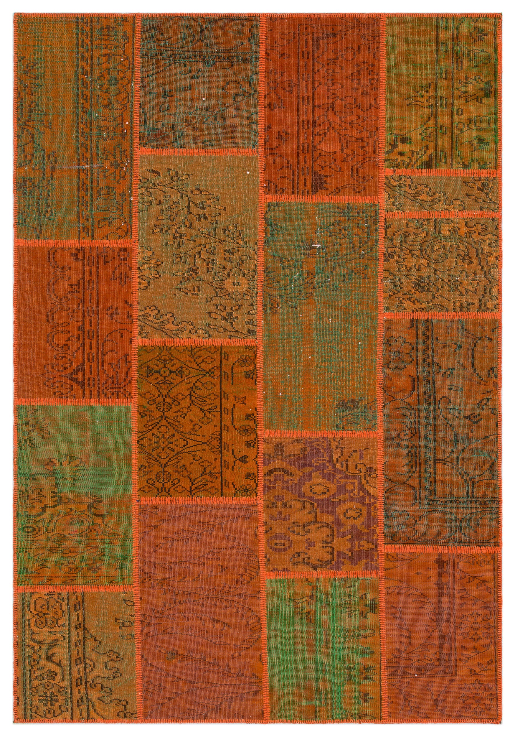 Orange Over Dyed Patchwork Unique Rug 5'3'' x 7'7'' ft 160 x 230 cm