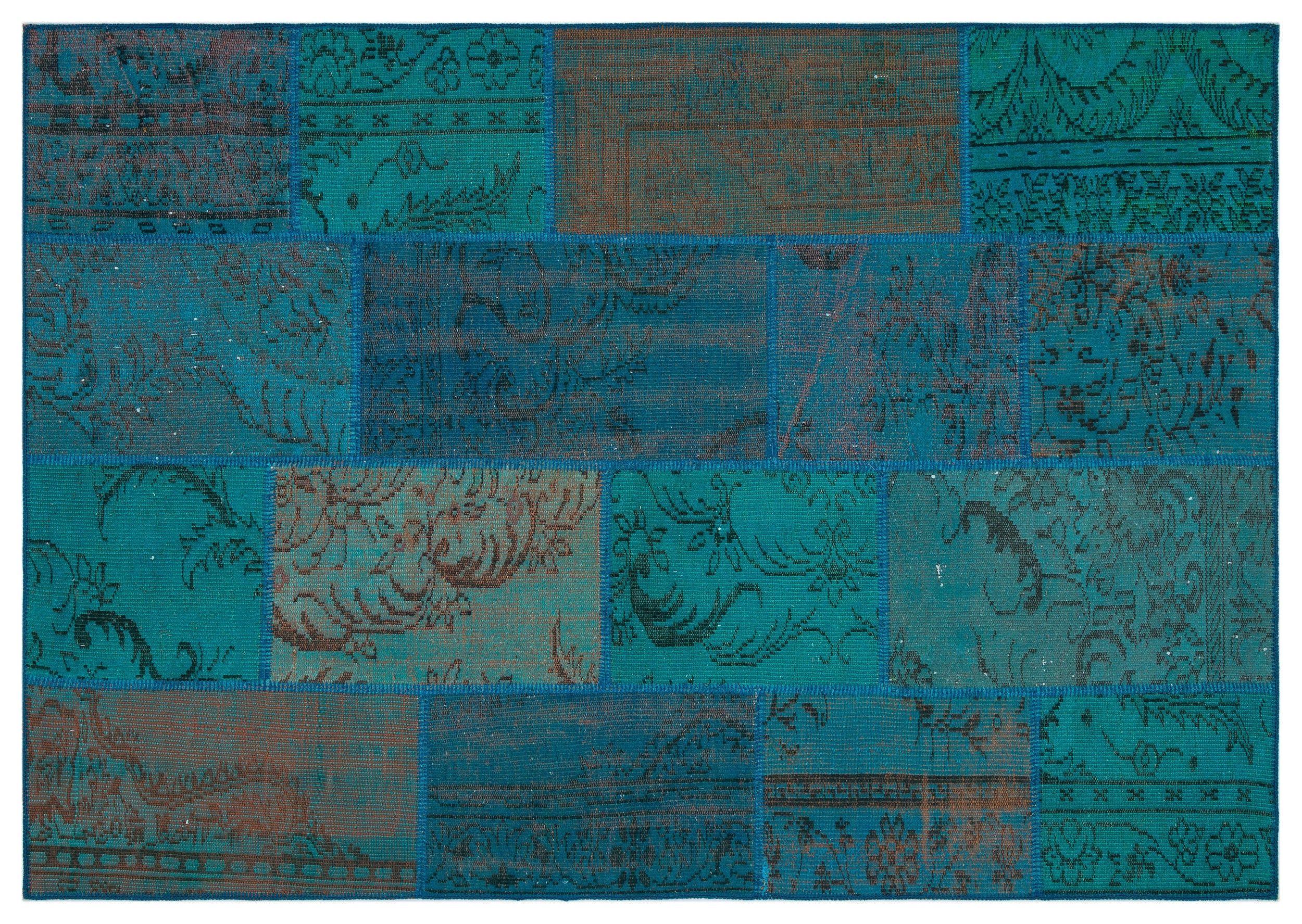 Turquoise  Over Dyed Patchwork Unique Rug 5'3'' x 7'7'' ft 160 x 230 cm