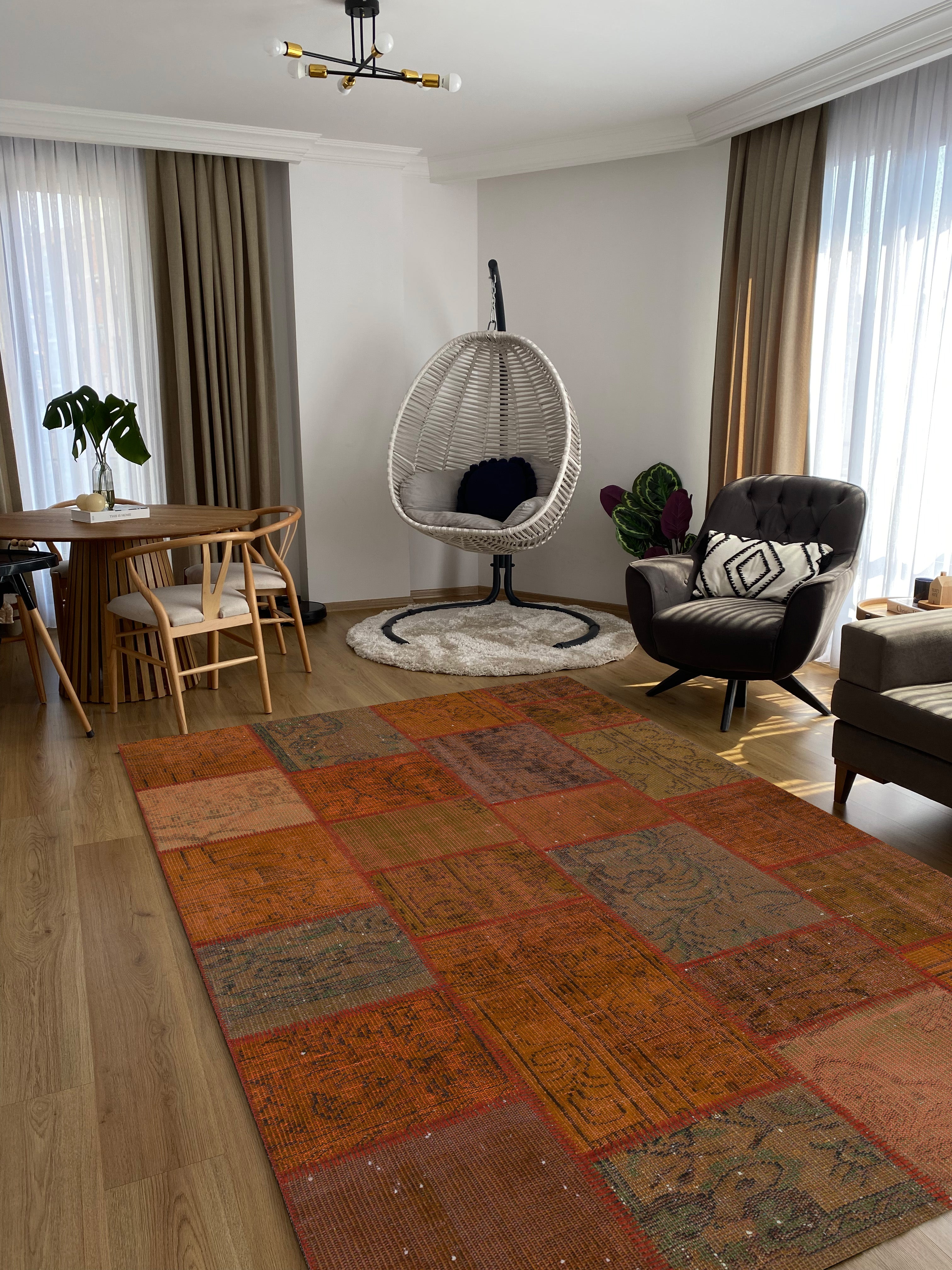 Brown Over Dyed Rug I Patchwork Rug | Turkish Rug | Hand Weaving Rug  | Bedroom Rug | Wool Rug | Vintage Rug | Tumbled Rug  | Naturel Rug | Boho Rug I5'3'' x 7'7'' ft 160 x 230 cm