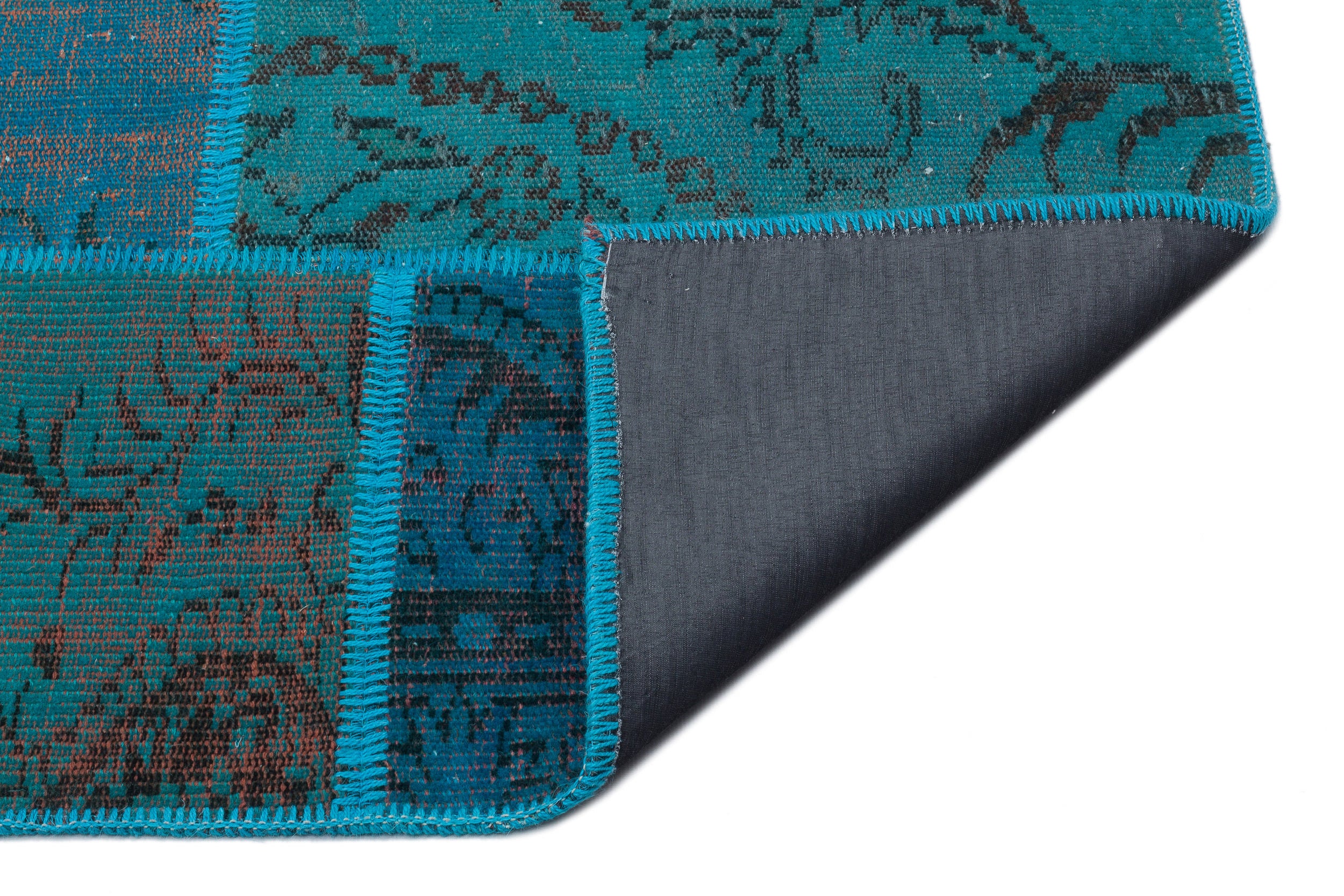 Turquoise  Over Dyed Patchwork Unique Rug 5'3'' x 7'7'' ft 160 x 230 cm