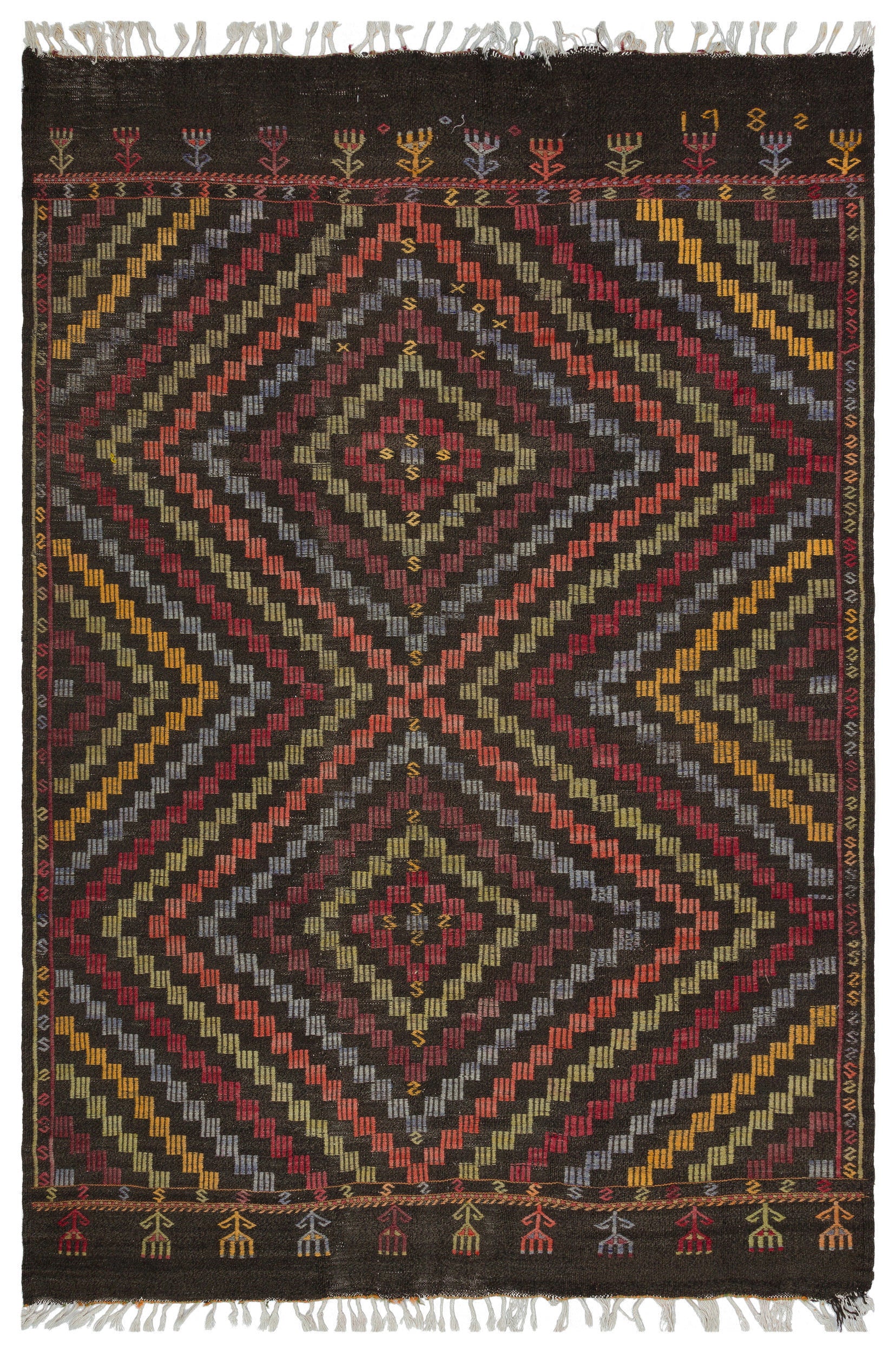 Striped Over Dyed Kilim Rug 5'11'' x 8'9'' ft 181 x 266 cm