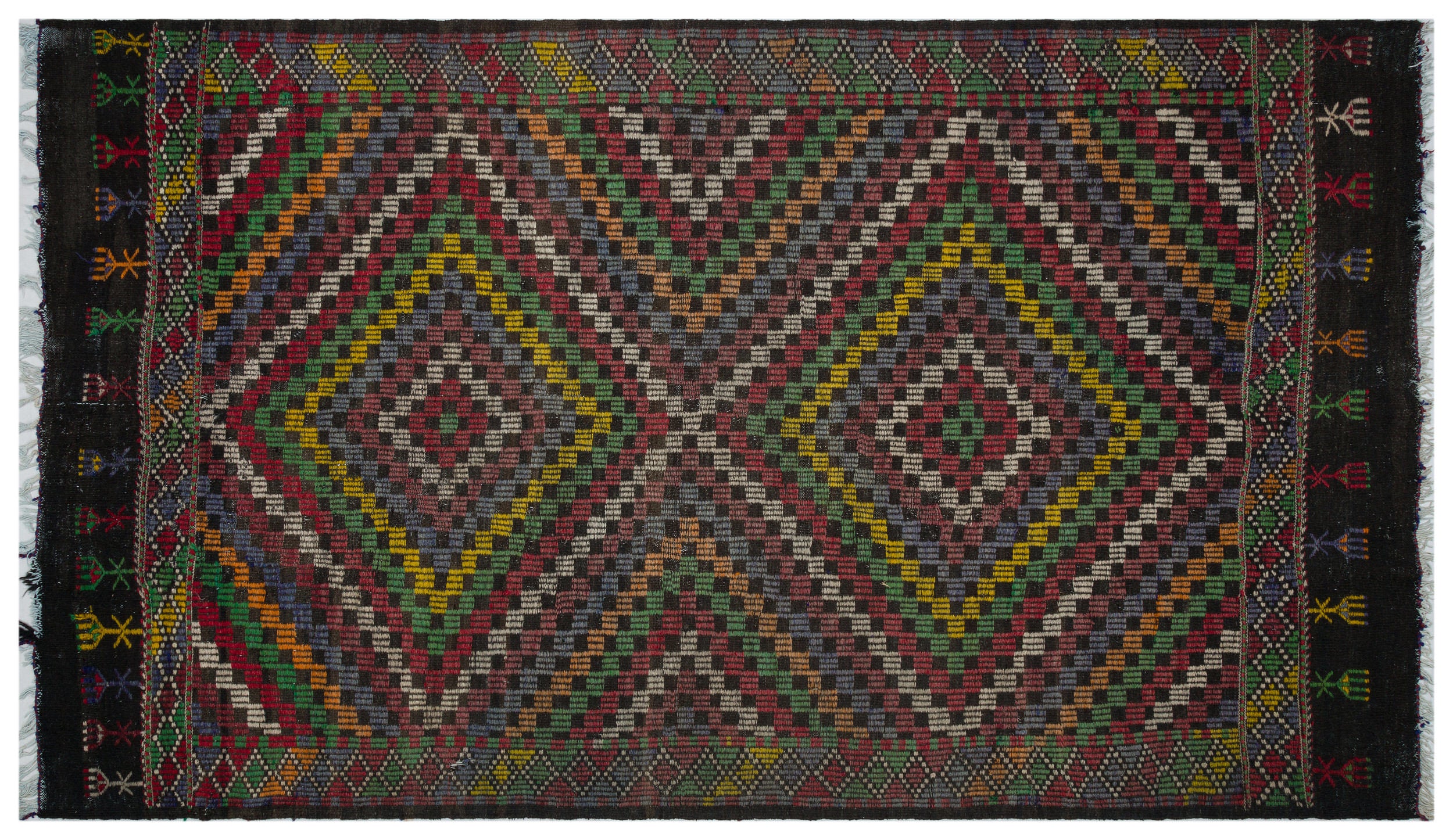 Striped Over Dyed Kilim Rug 6'6'' x 10'12'' ft 198 x 335 cm