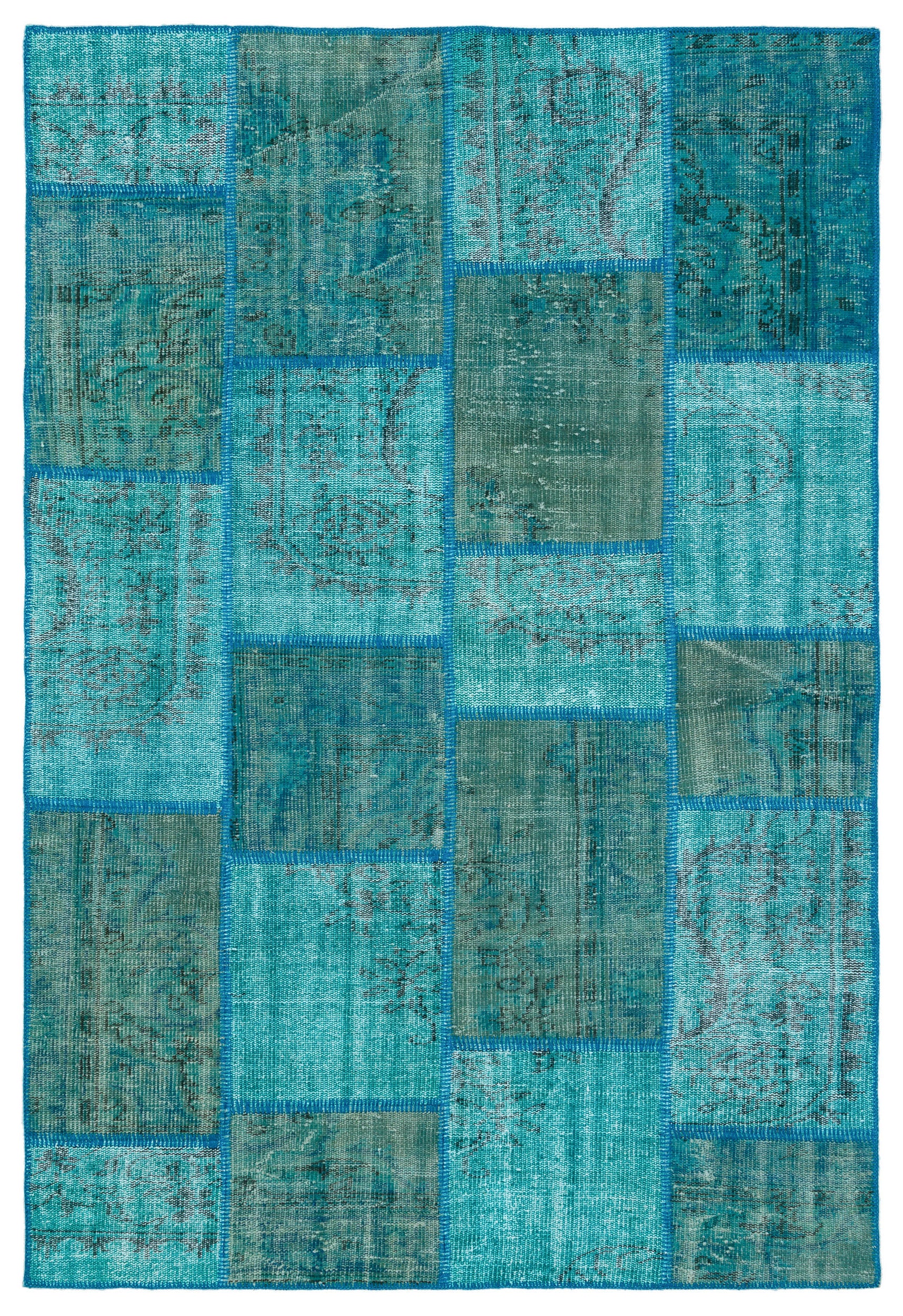 Turquoise  Over Dyed Patchwork Unique Rug 5'2'' x 7'8'' ft 158 x 233 cm