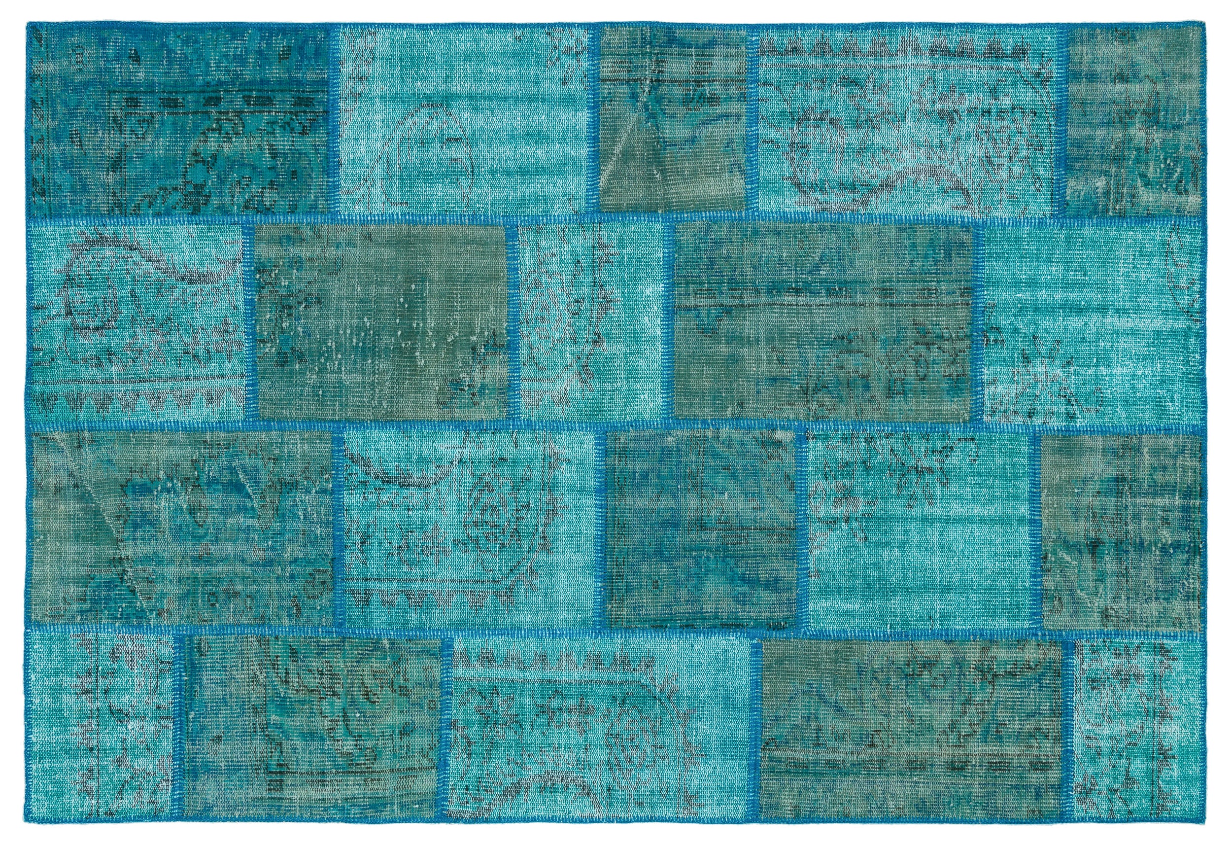 Turquoise  Over Dyed Patchwork Unique Rug 5'2'' x 7'8'' ft 158 x 233 cm