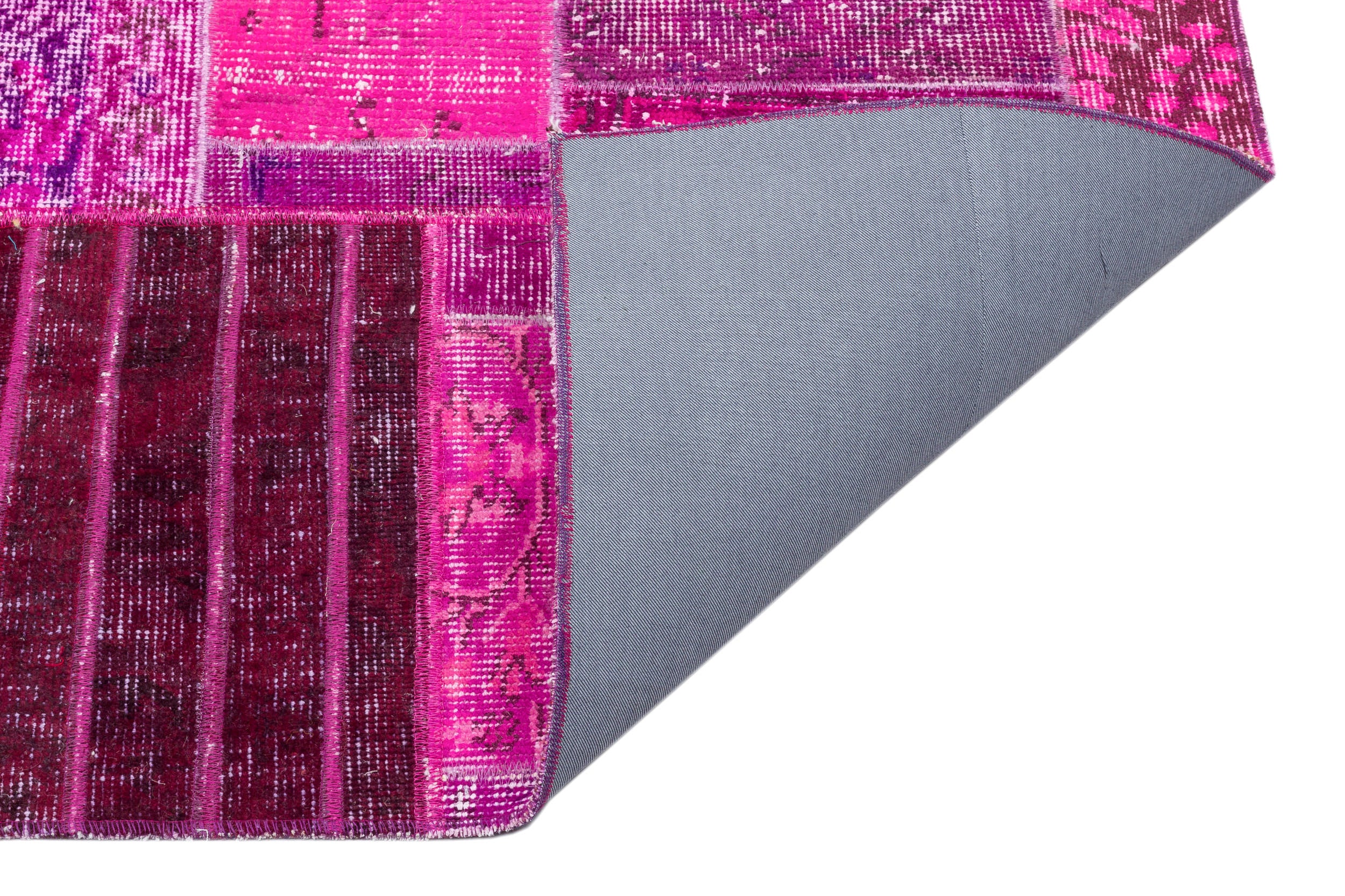 Fuchsia Over Dyed Patchwork Unique Rug 5'3'' x 7'5'' ft 159 x 227 cm