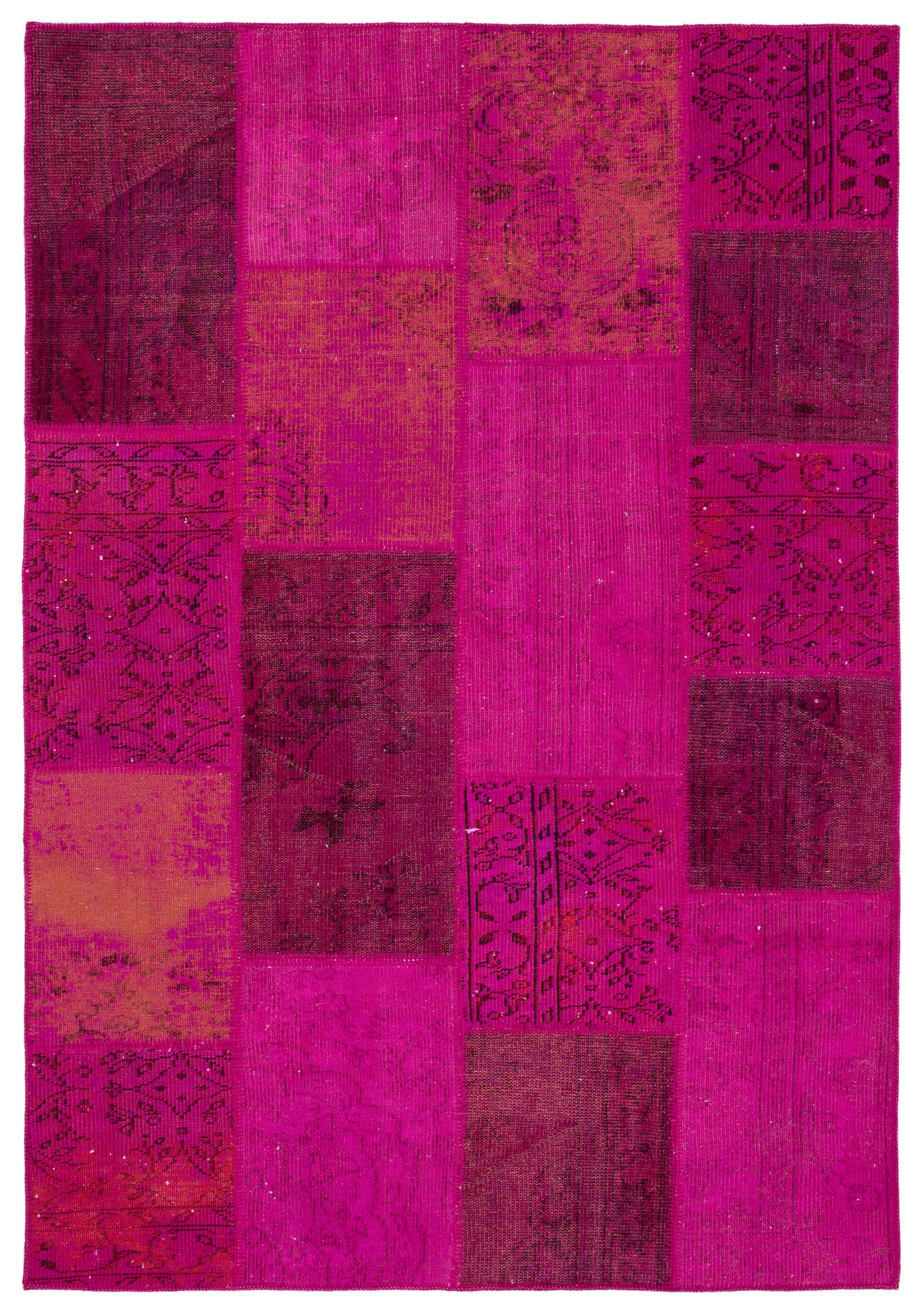 Fuchsia Over Dyed Patchwork Unique Rug 5'3'' x 7'8'' ft 161 x 233 cm